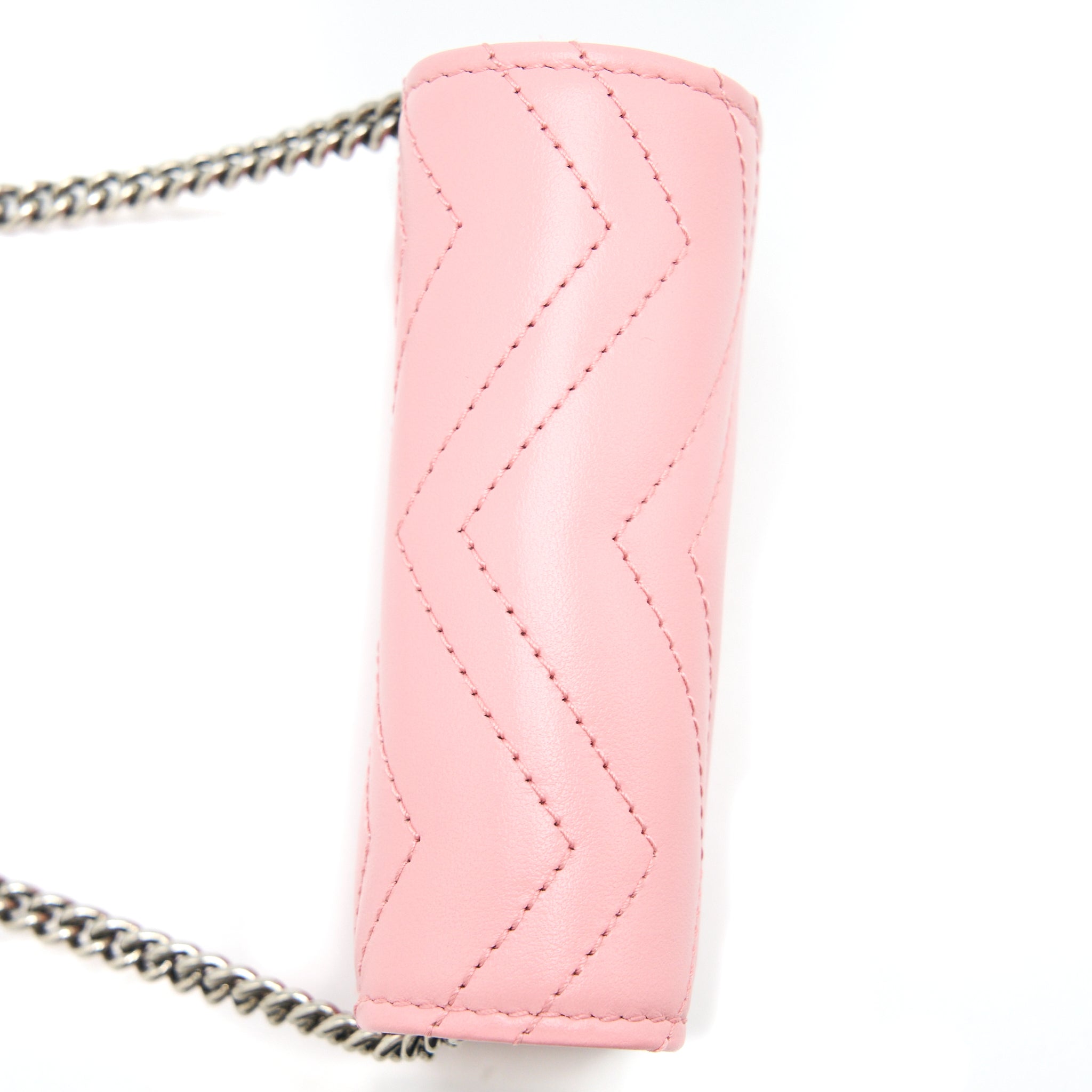 GUCCI MARMONT CARD HOLDER WITH CHAIN CALFSKIN PINK SHW