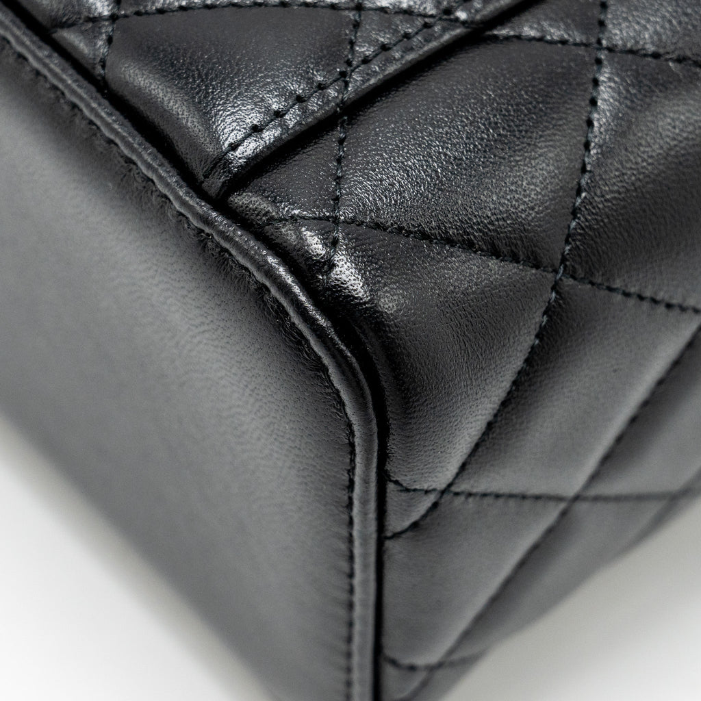 CHANEL TOP HANDLE LONG VANITY CASE LAMBSKIN BLACK GHW