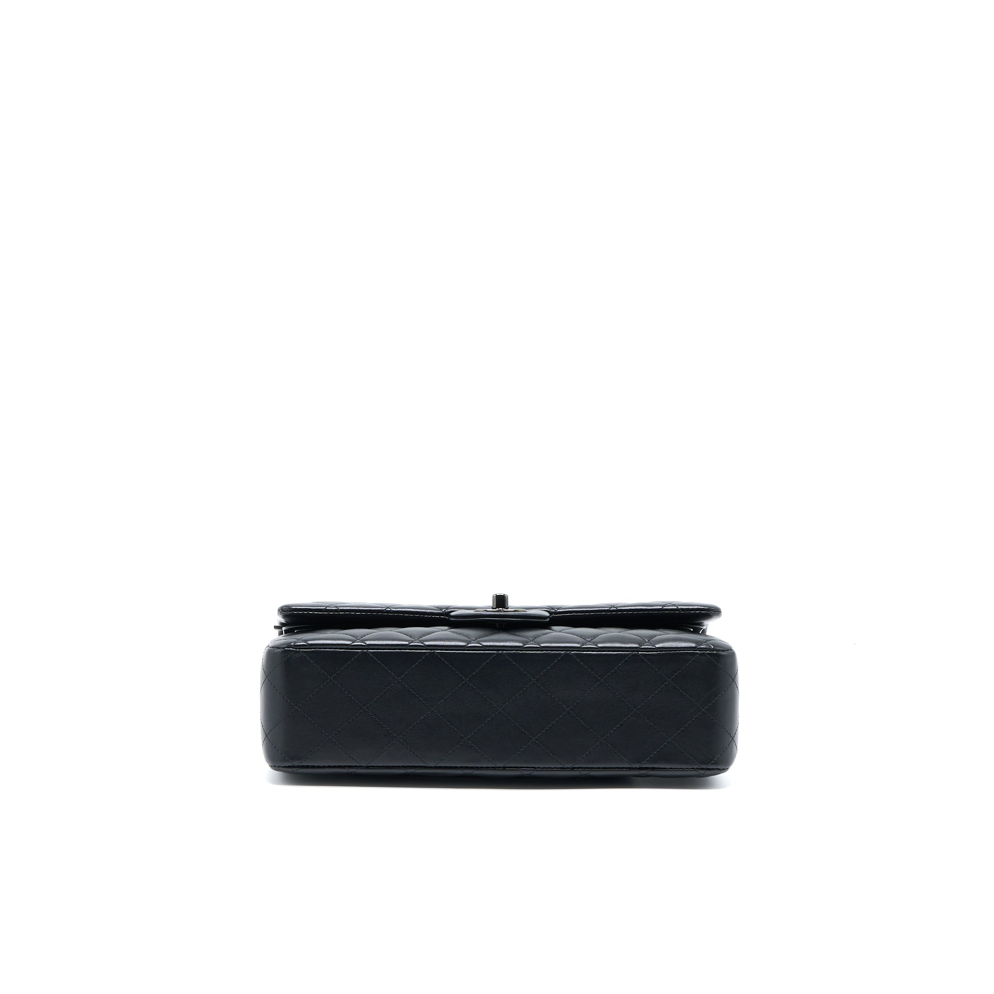 CHANEL MEDIUM CLASSIC DOUBLE FLAP BAG LAMBSKIN SO BLACK WITH BLACK HARDWARE (MICROCHIP)