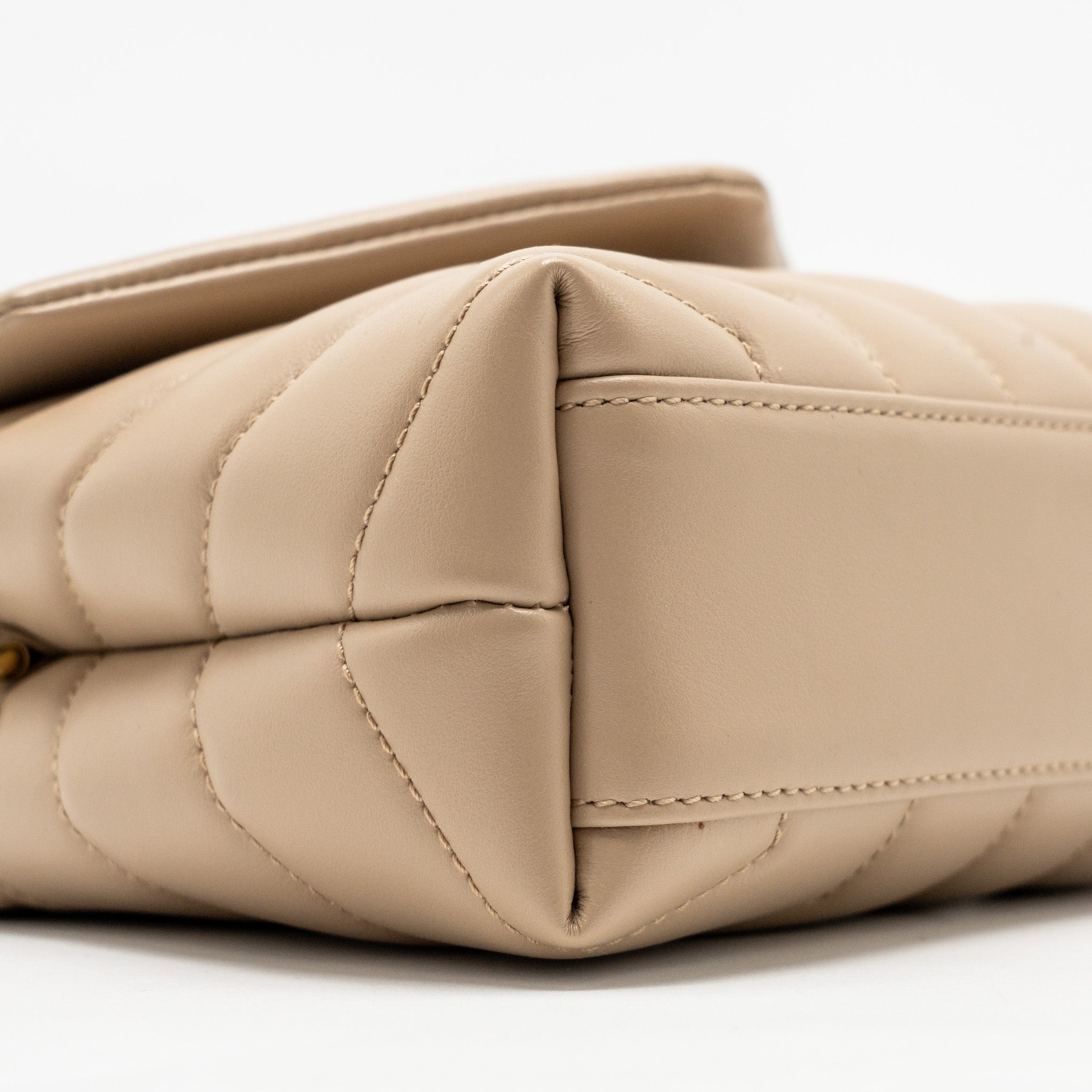 SAINT LAURENT/YSL MINI TOY LOULOU STRAP BAG CALFSKIN DARK BEIGE GHW