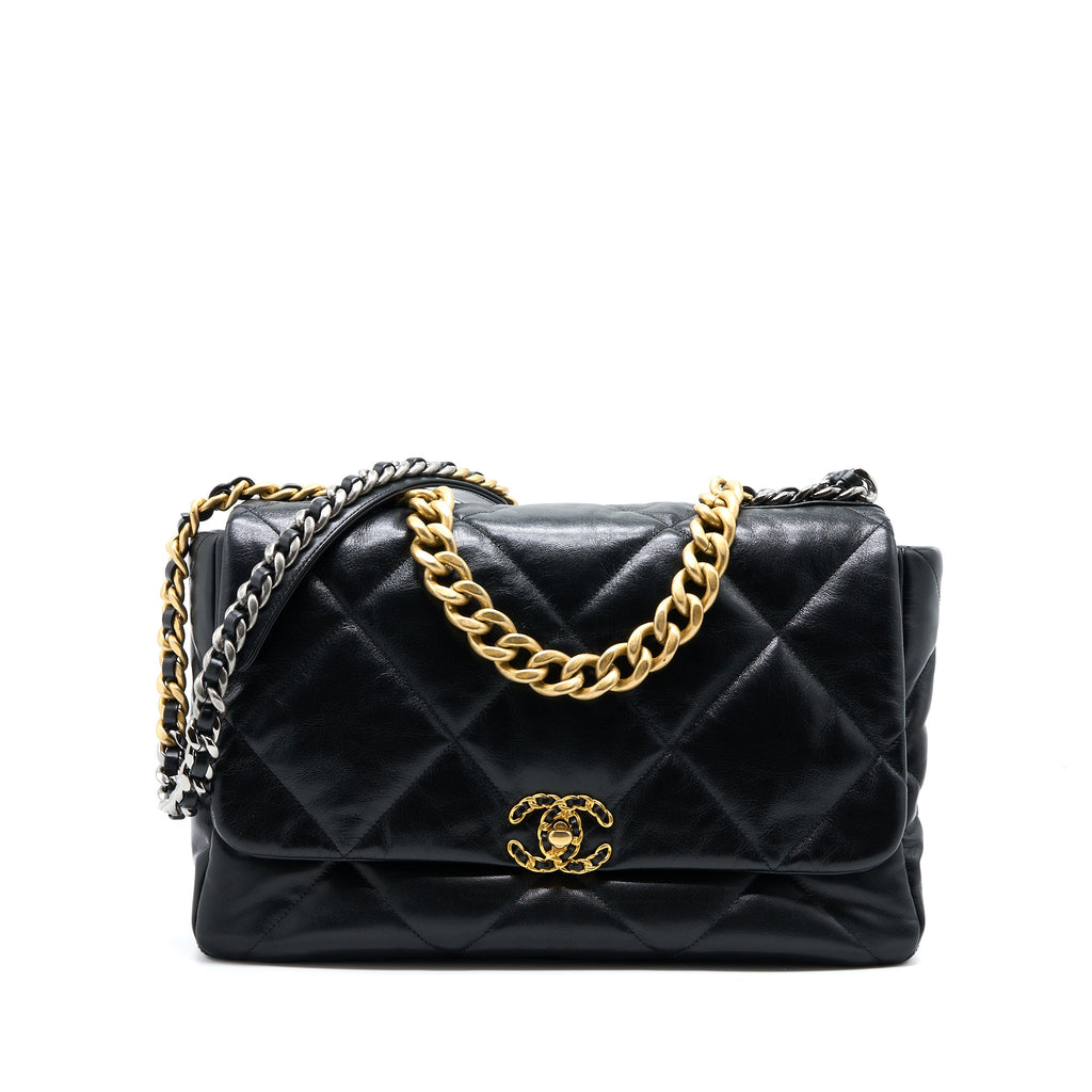 CHANEL MAXI 19 BAG GOATSKIN BLACK MULTICOLOUR HARDWARE