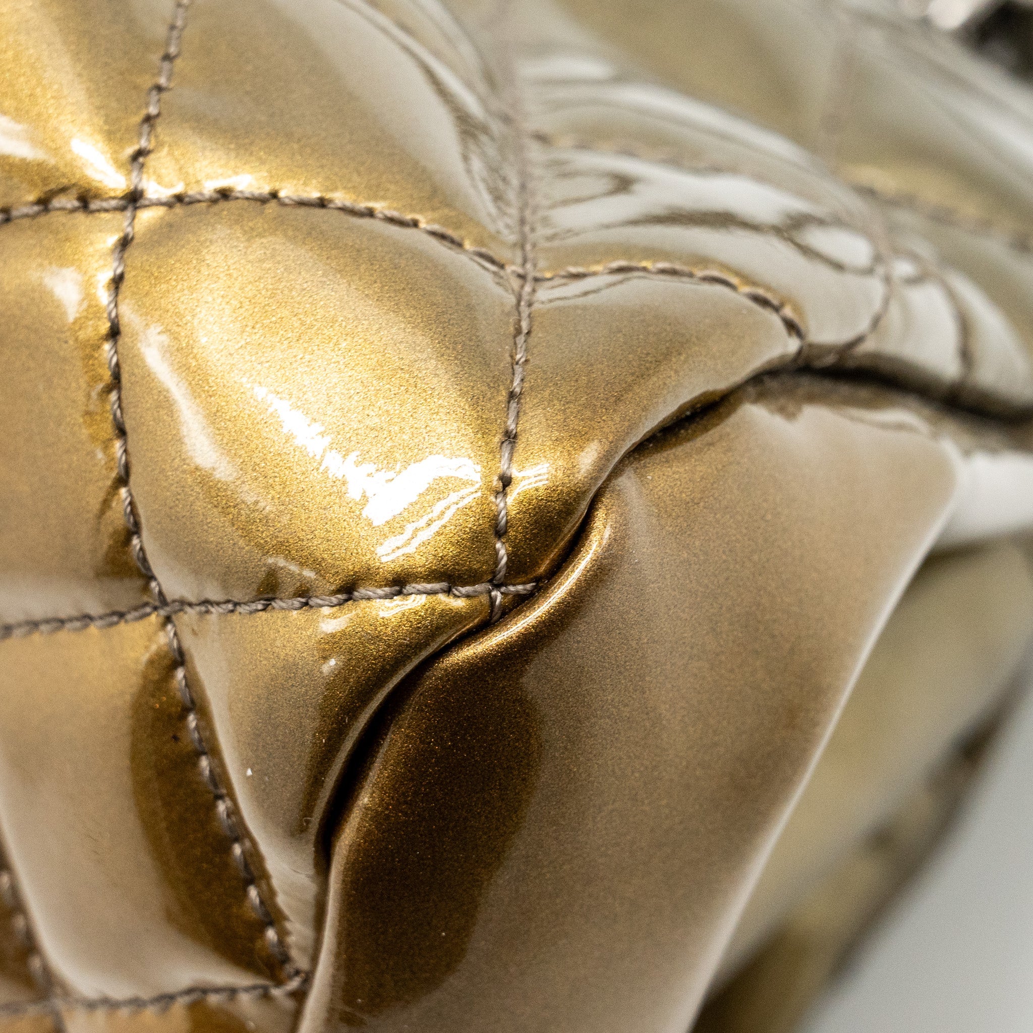 CHANEL JUST MADEMOISELLE BOWLING BAG PATENT METALLIC GOLD / SILVER SHW