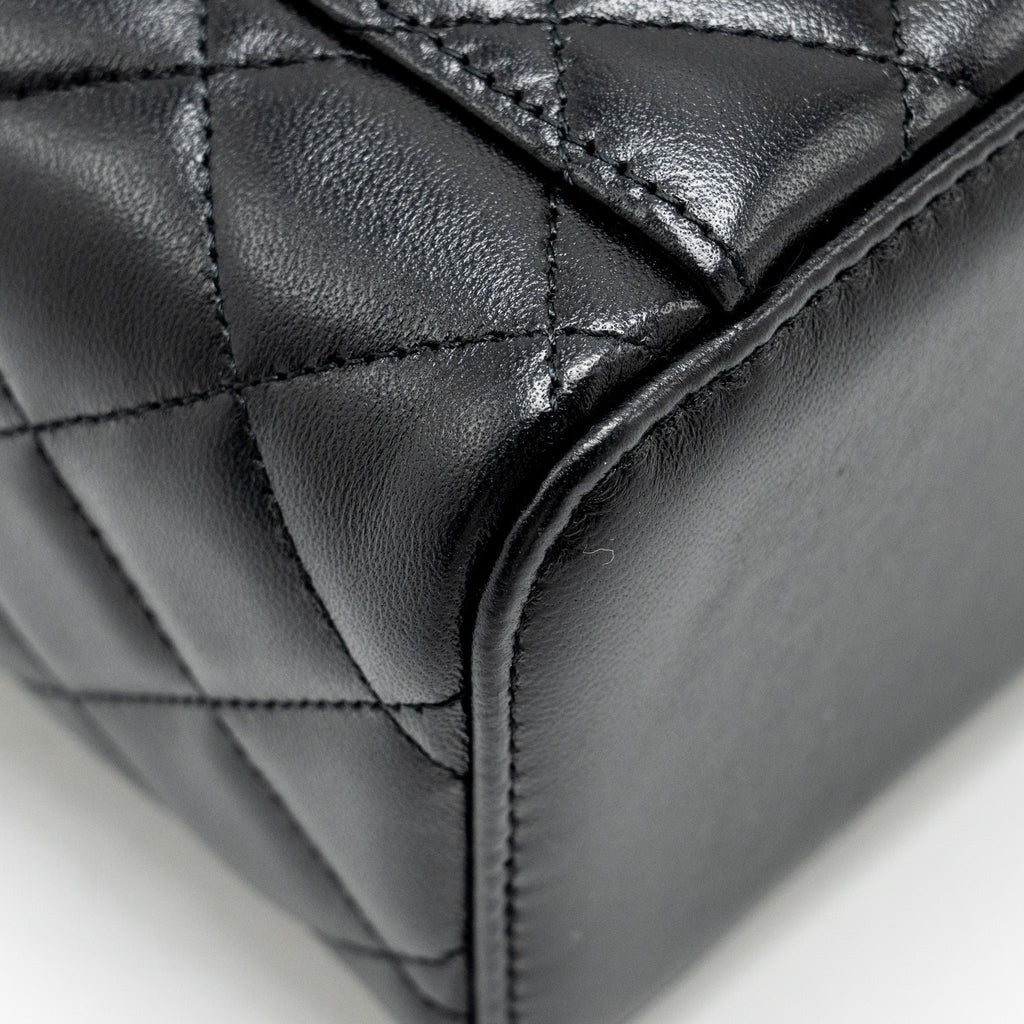 CHANEL TOP HANDLE LONG VANITY CASE LAMBSKIN BLACK GHW