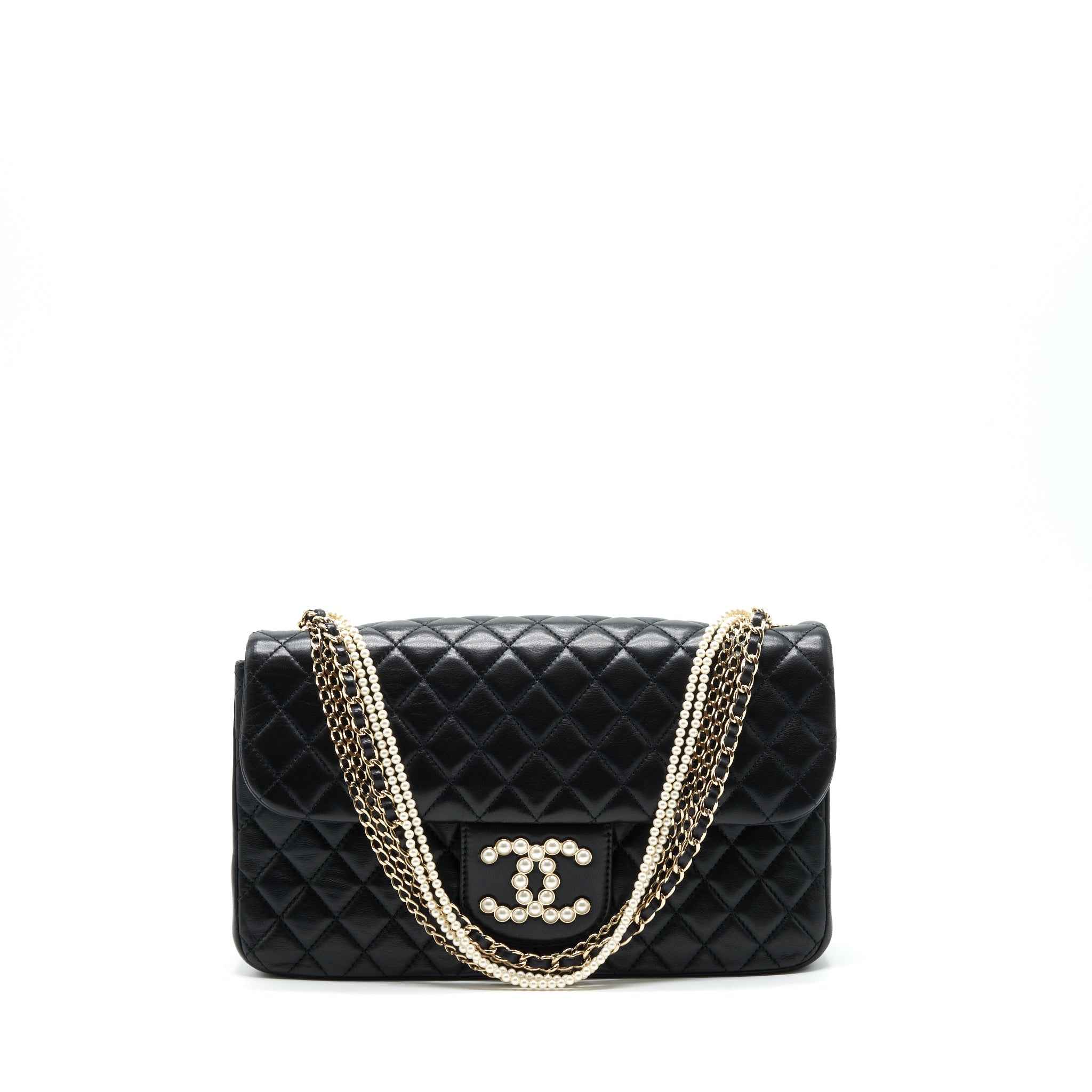 CHANEL WESTMINSTER PEARL SHOULDER BAG LAMBSKIN BLACK SHW