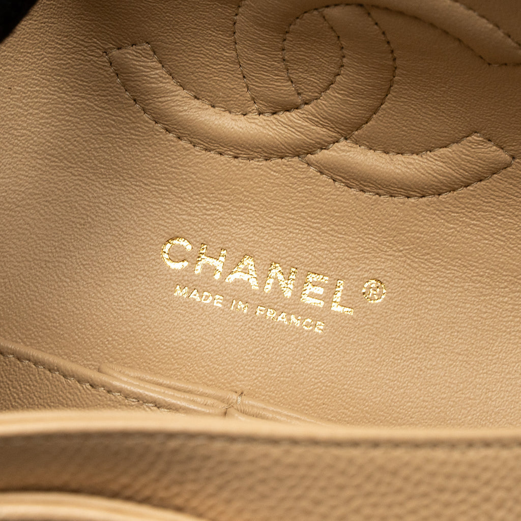 CHANEL MEDIUM CLASSIC DOUBLE FLAP BAG CAVIAR BEIGE GHW