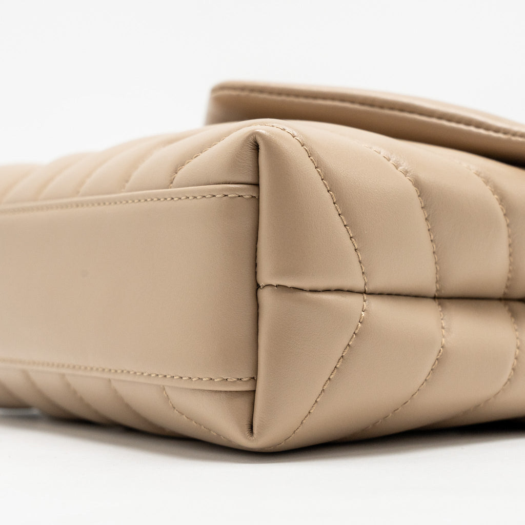 SAINT LAURENT/YSL MINI TOY LOULOU STRAP BAG CALFSKIN DARK BEIGE GHW