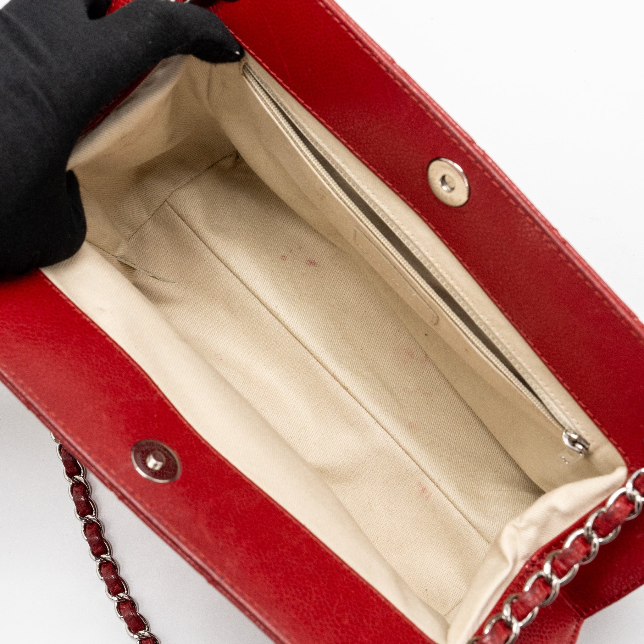 CHANEL CHAIN SHOPPING TOTE BAG CAVIAR RED SHW