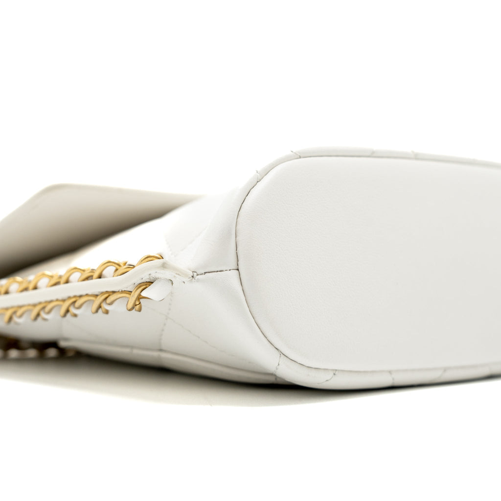 CHANEL CROSSBODY SQUARE FLAP BAG LAMBSKIN WHITE BRUSHED GHW