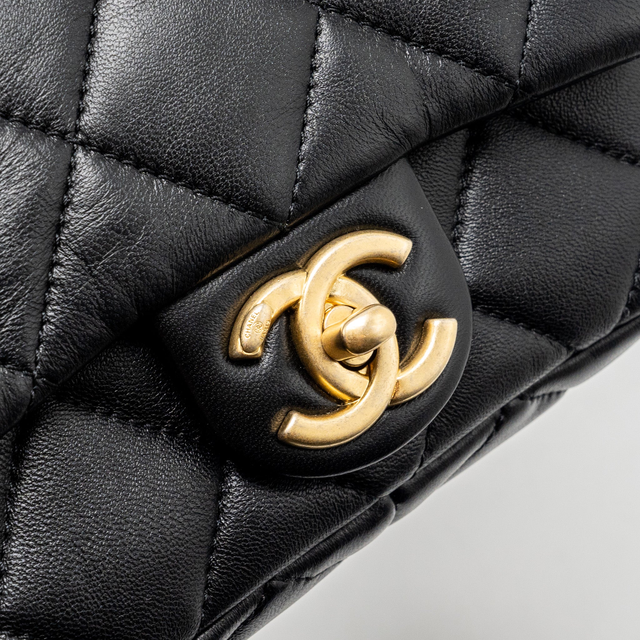 CHANEL MINI SQUARE FLAP BAG WITH GIANT CHAIN LAMBSKIN GHW (MICROCHIP)