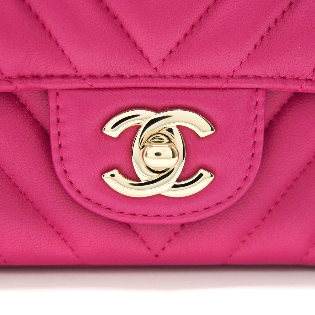 CHANEL CHEVRON MINI RECTANGULAR FLAP BAG PINK WITH LGHW