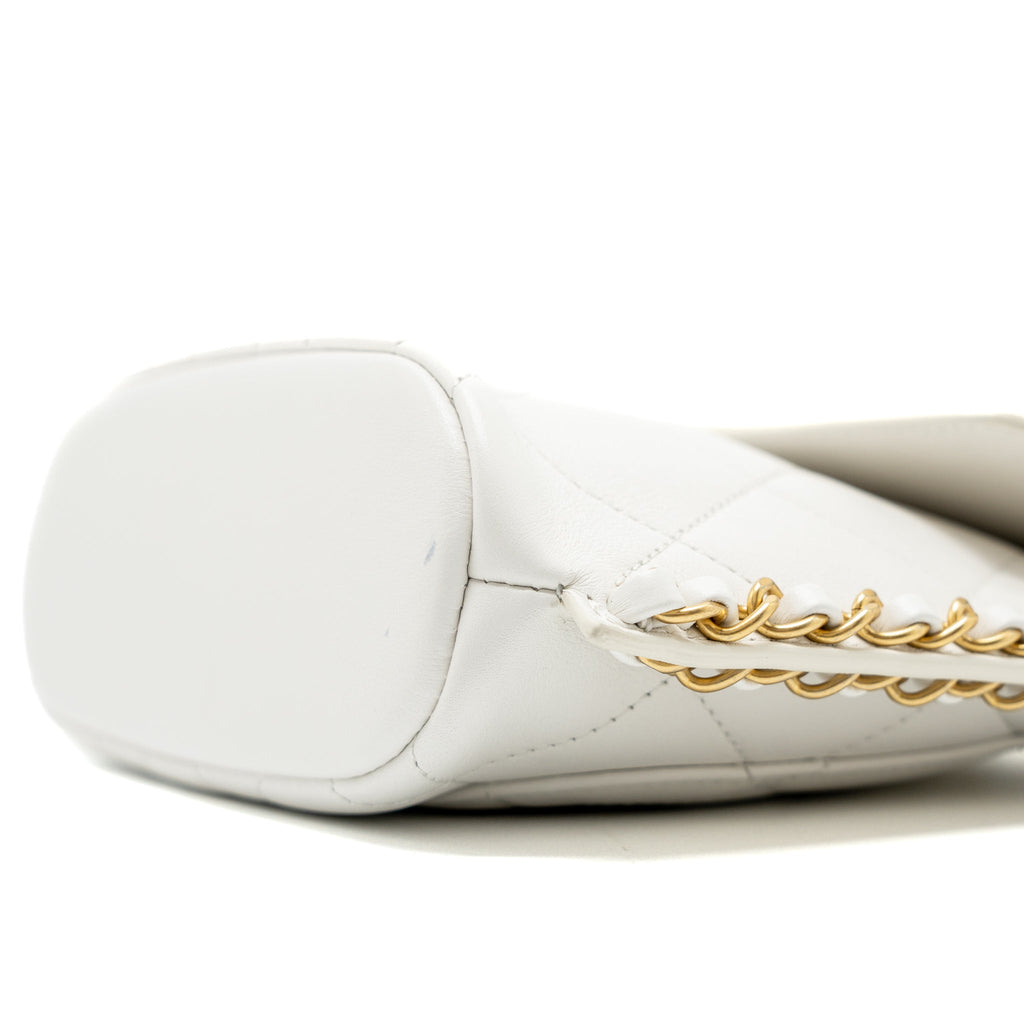 CHANEL CROSSBODY SQUARE FLAP BAG LAMBSKIN WHITE BRUSHED GHW