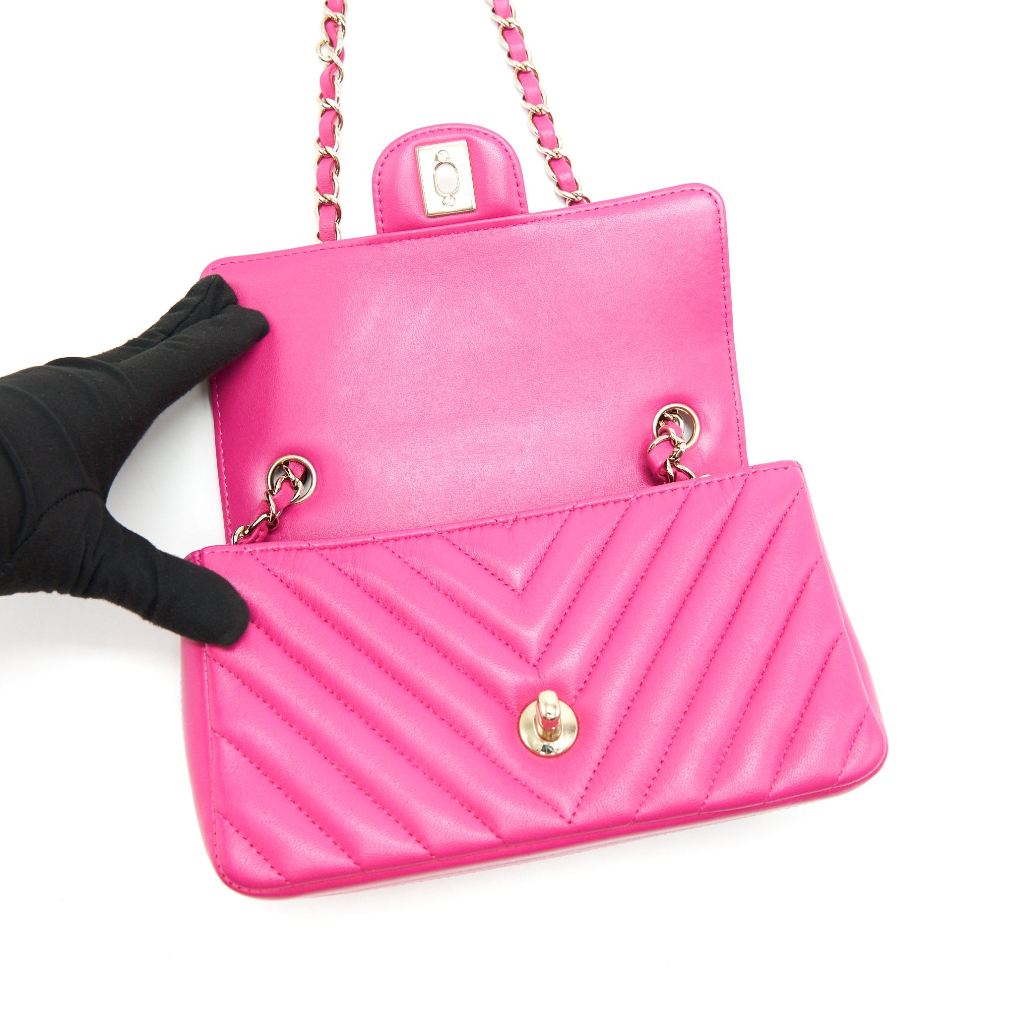CHANEL CHEVRON MINI RECTANGULAR FLAP BAG PINK WITH LGHW