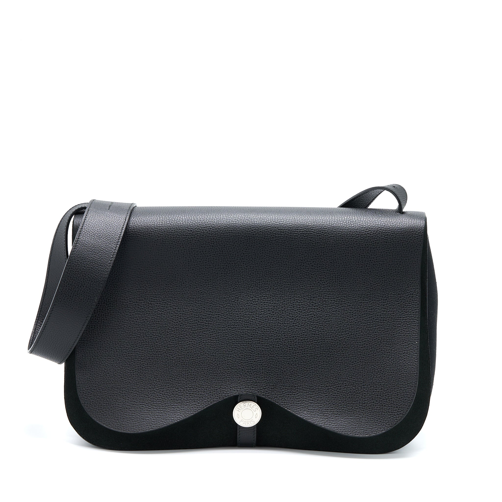 HERMES COLORADO GM BAG VACHE LIEGEE LEATHER / CANVAS BLACK SHW