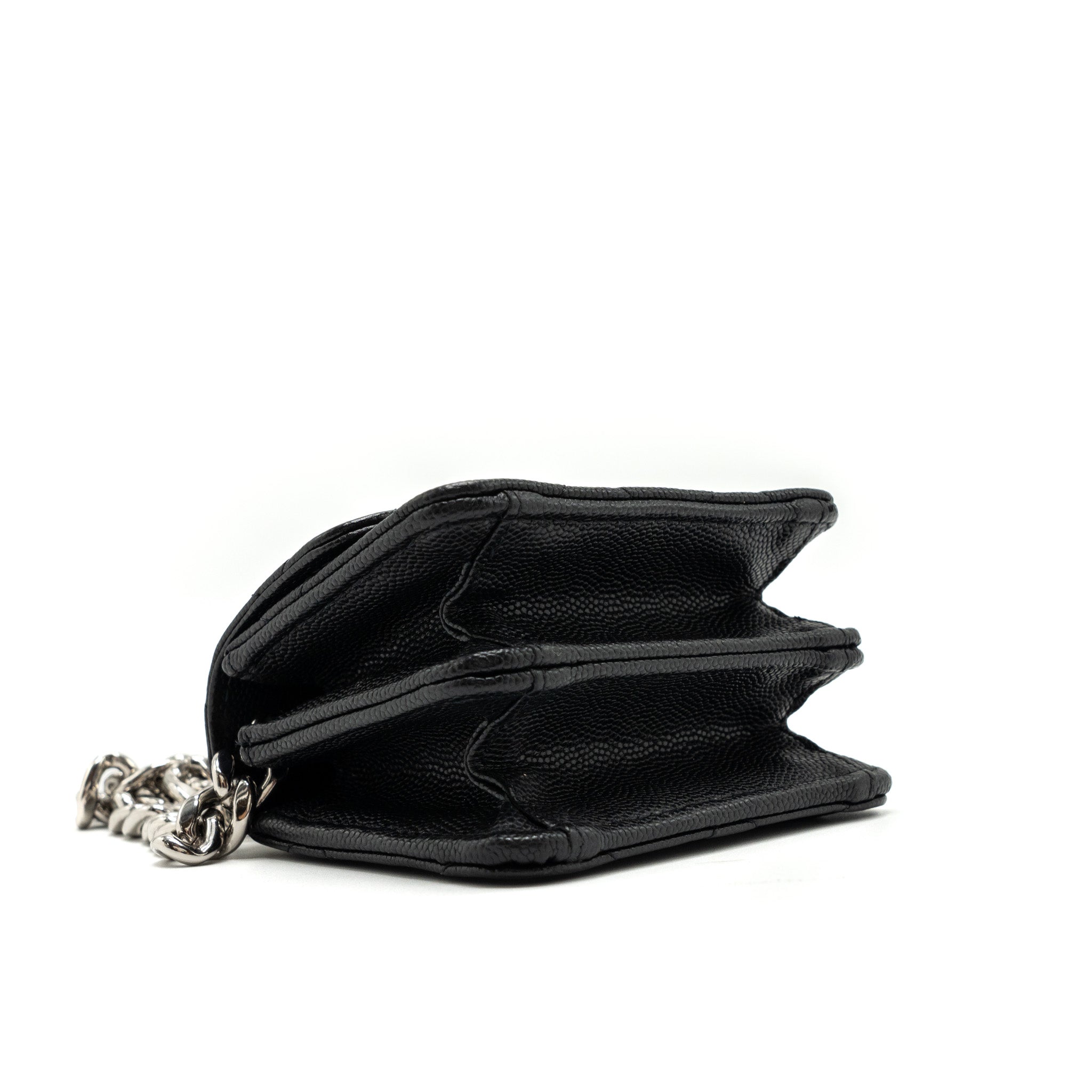 CHANEL MINI FLAP BAG WITH COCO ENAMEL CHAIN CAVIAR BLACK SHW