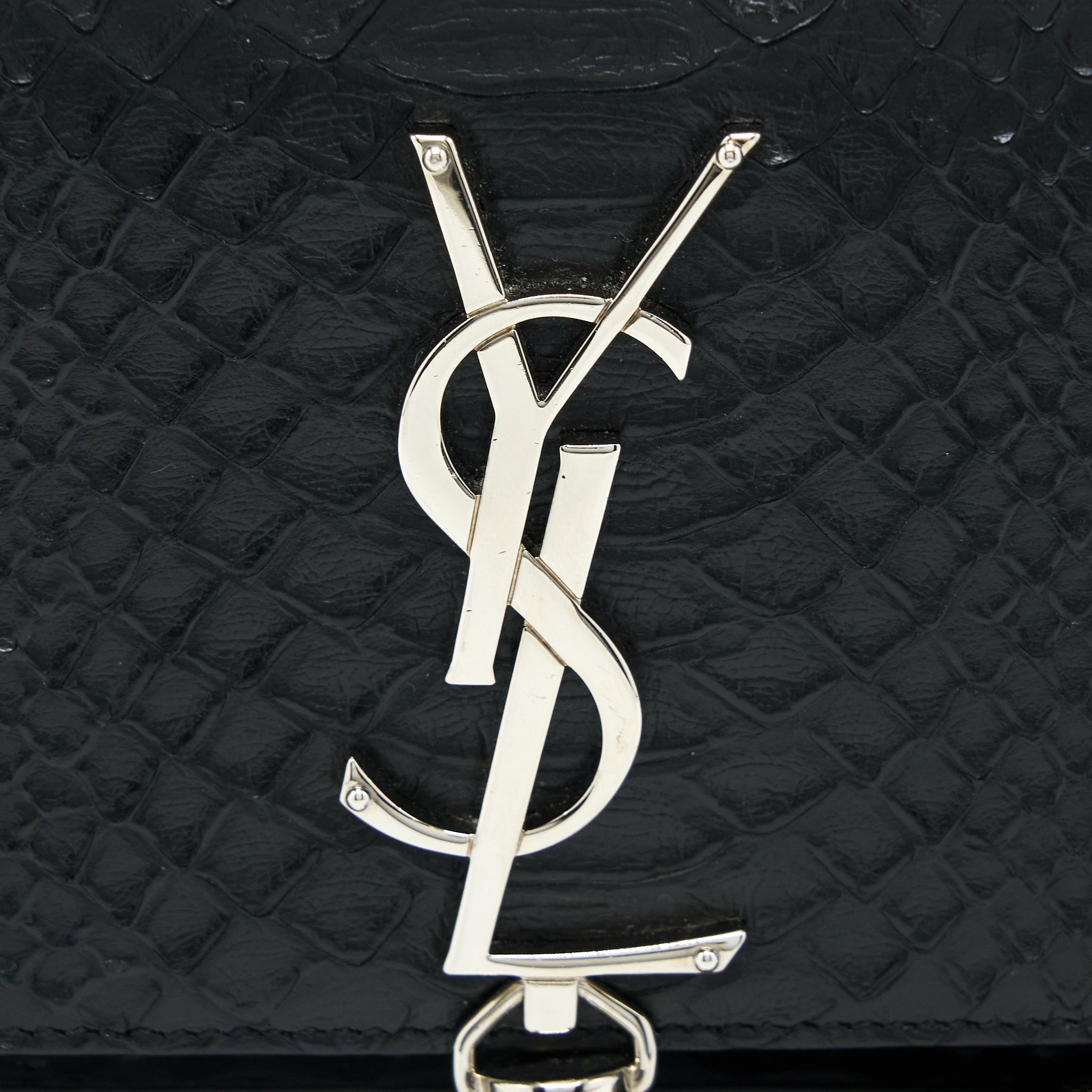 SAINT LAURENT SMALL KATE PYTHON EMBOSSED CALFSKIN BLACK SHW