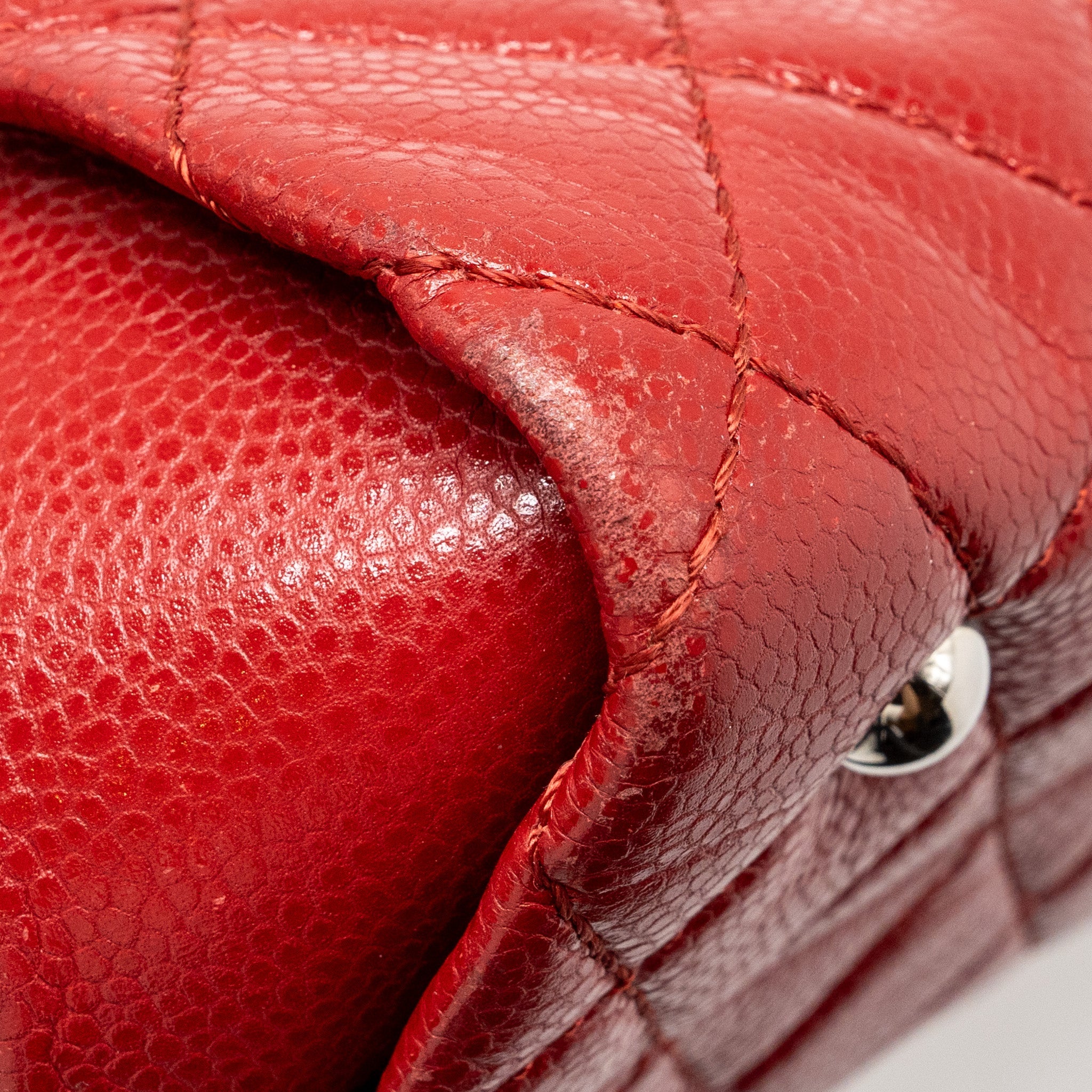 CHANEL CHAIN SHOPPING TOTE BAG CAVIAR RED SHW