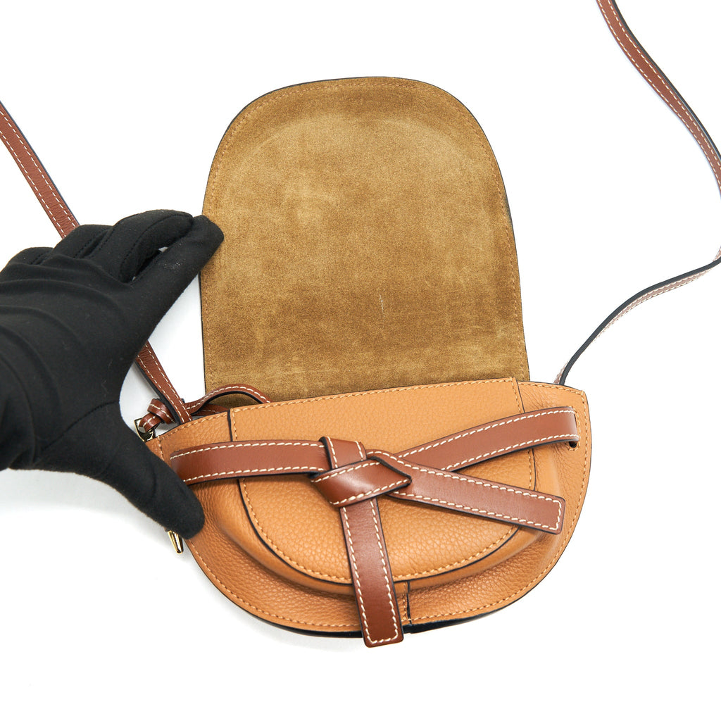 LOEWE GATE MINI LEATHER CROSSBODY BAG TAN