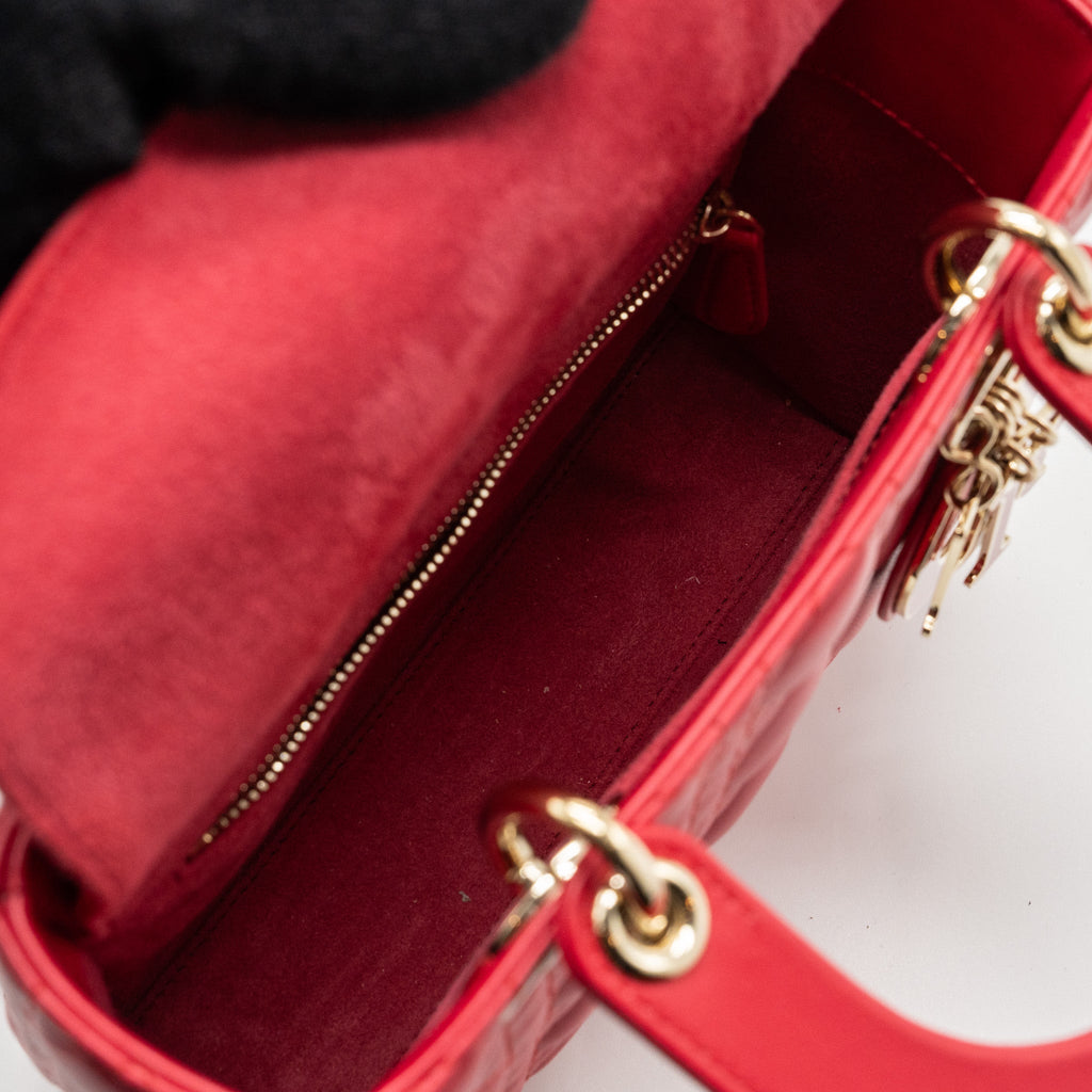 DIOR SMALL LADY DIOR LAMBSKIN RED LGHW