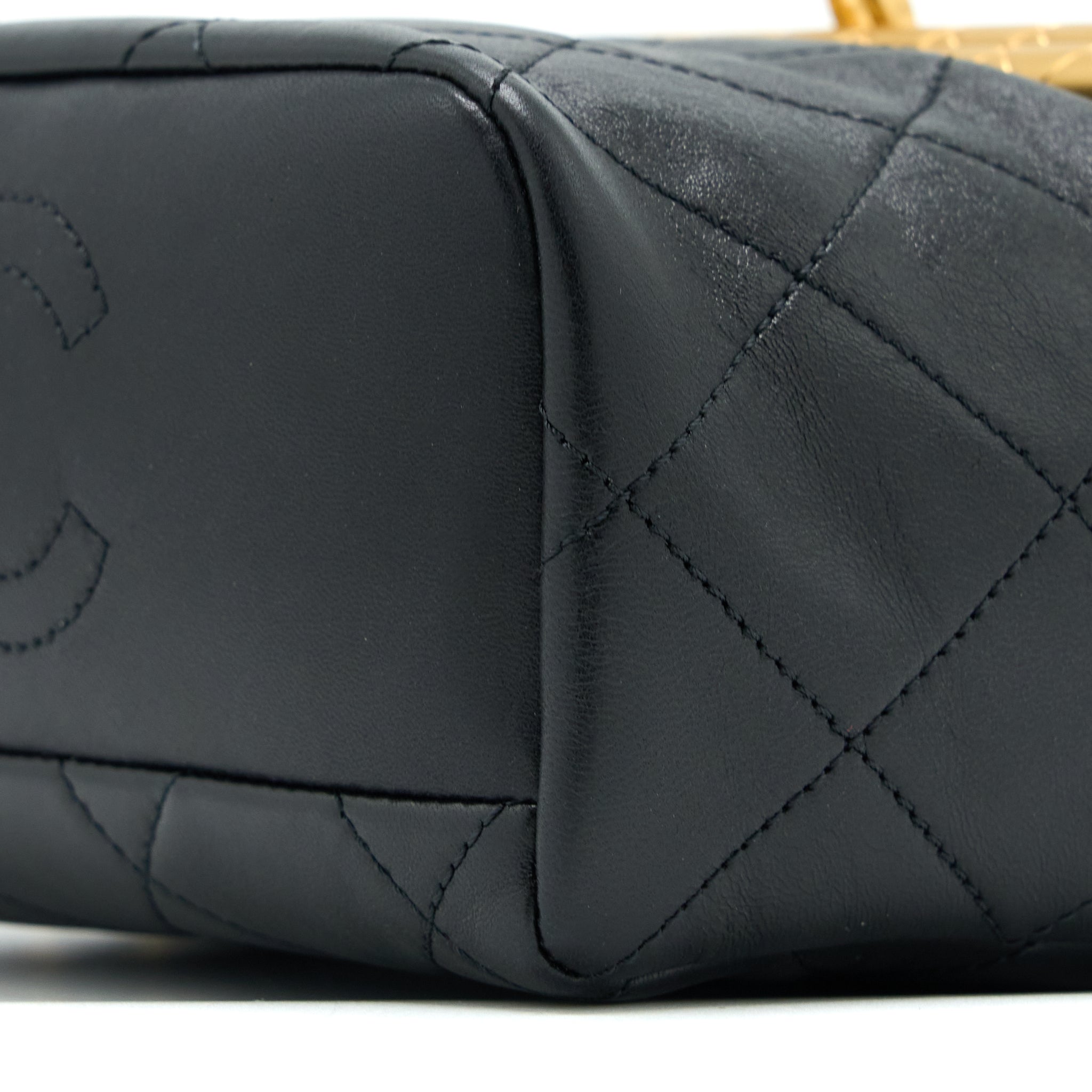 CHANEL KISS LOCK CLASP BAG LAMBSKIN BLACK BRUSHED GHW