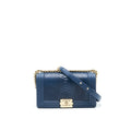 CHANEL MEDIUM BOY FLAP BAG PYTHON LEATHER BLUE LGHW