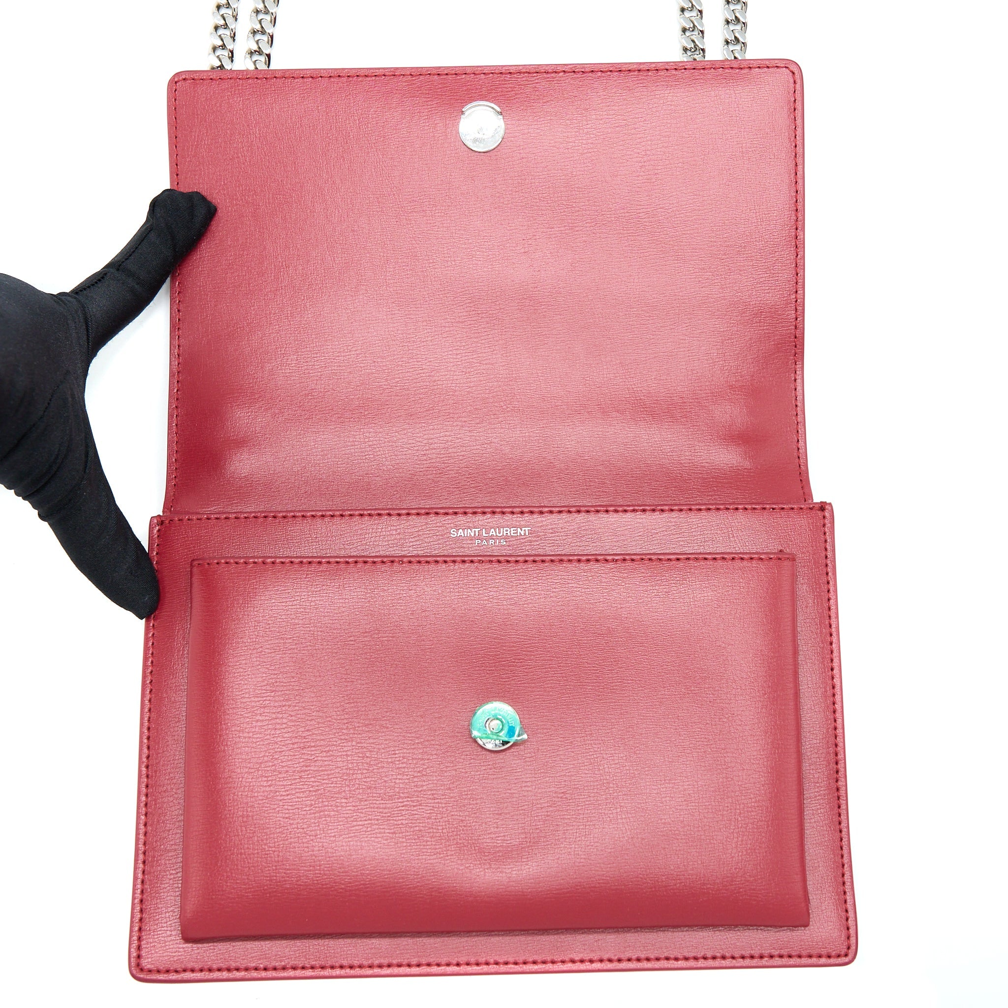 SAINT LAURENT/YSL SUNSET BAG CALFSKIN RED SHW