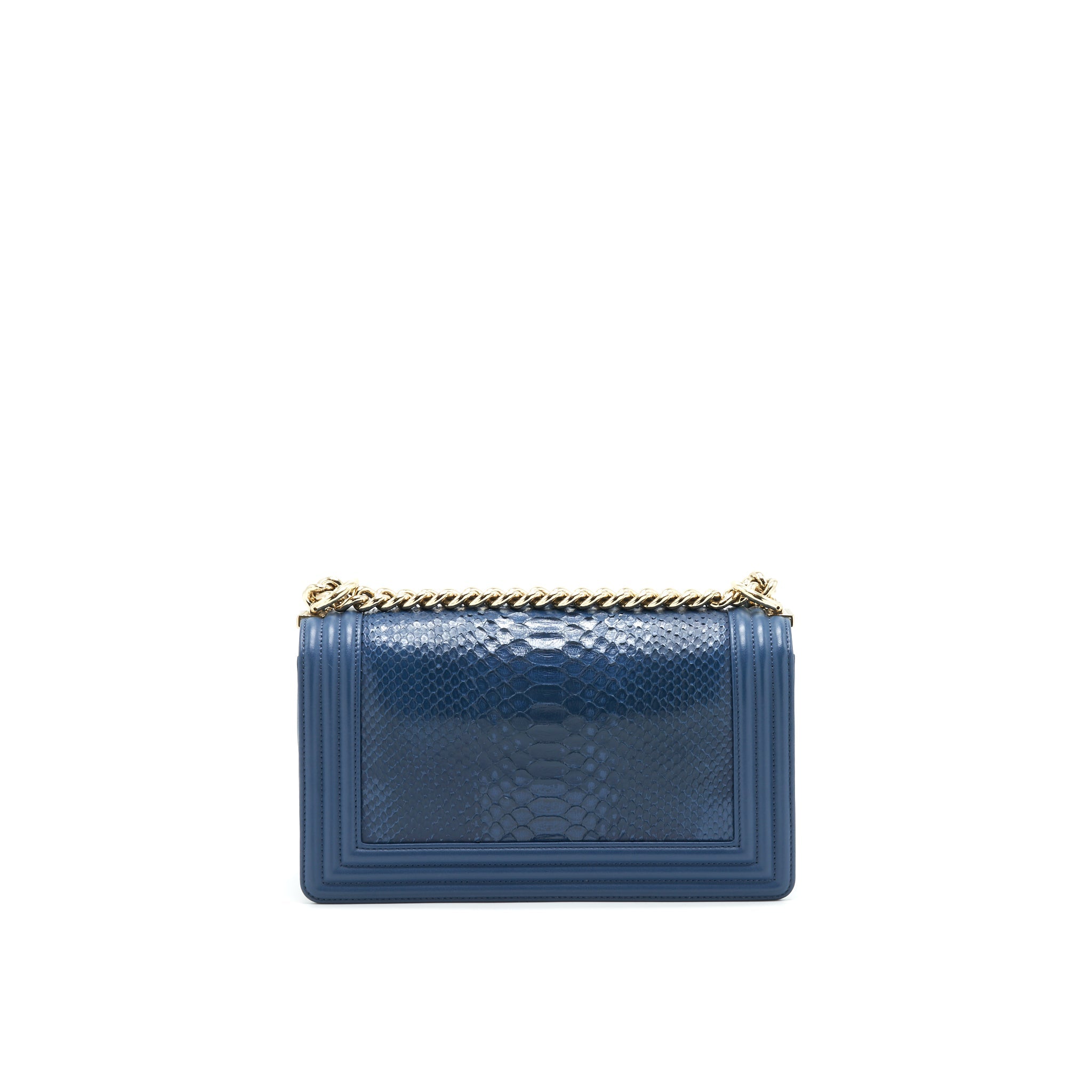 CHANEL MEDIUM BOY FLAP BAG PYTHON LEATHER BLUE LGHW