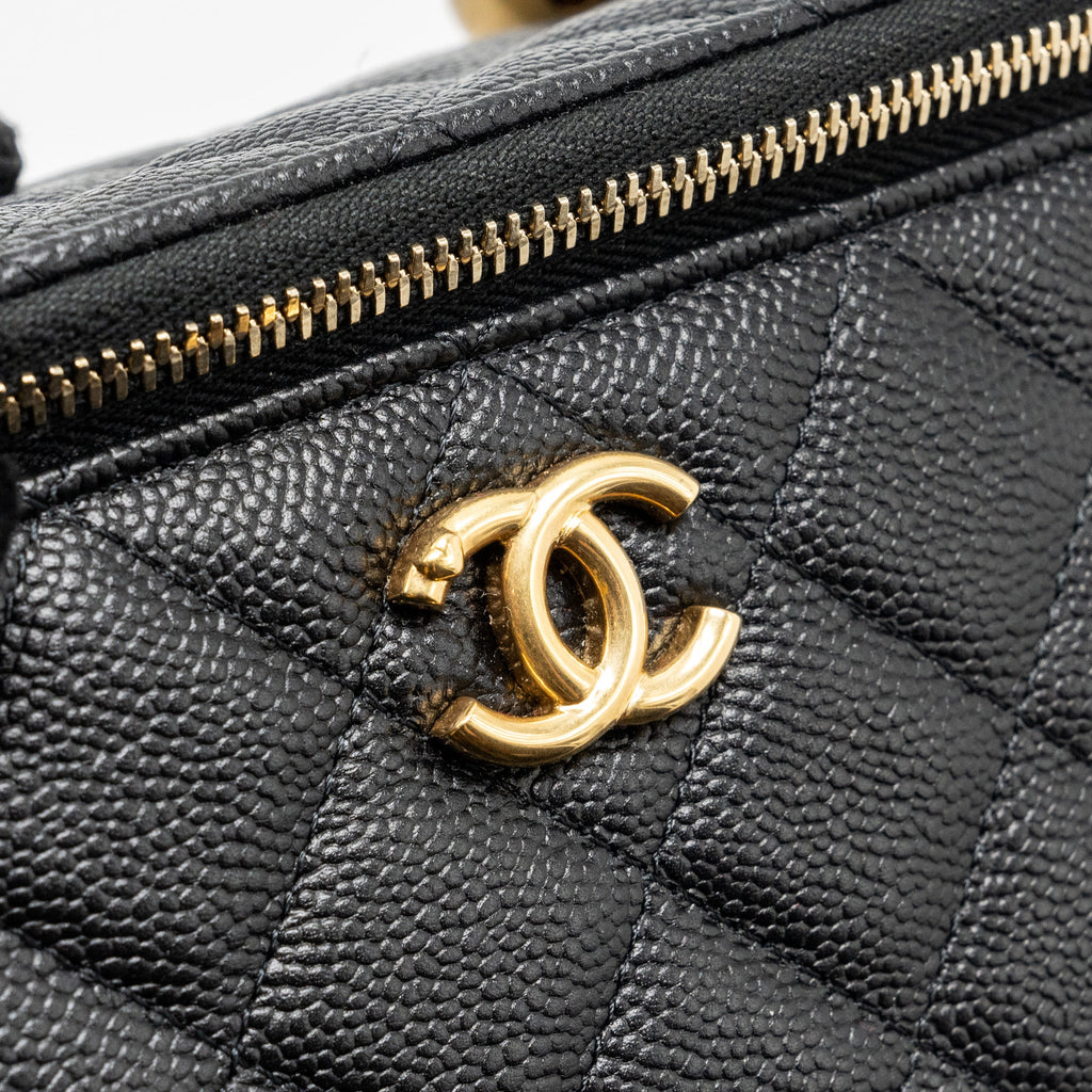 CHANEL COCO LOVE LONG VANITY WITH ADJUSTABLE CHAIN CAVIAR BLACK GHW (MICROCHIP)