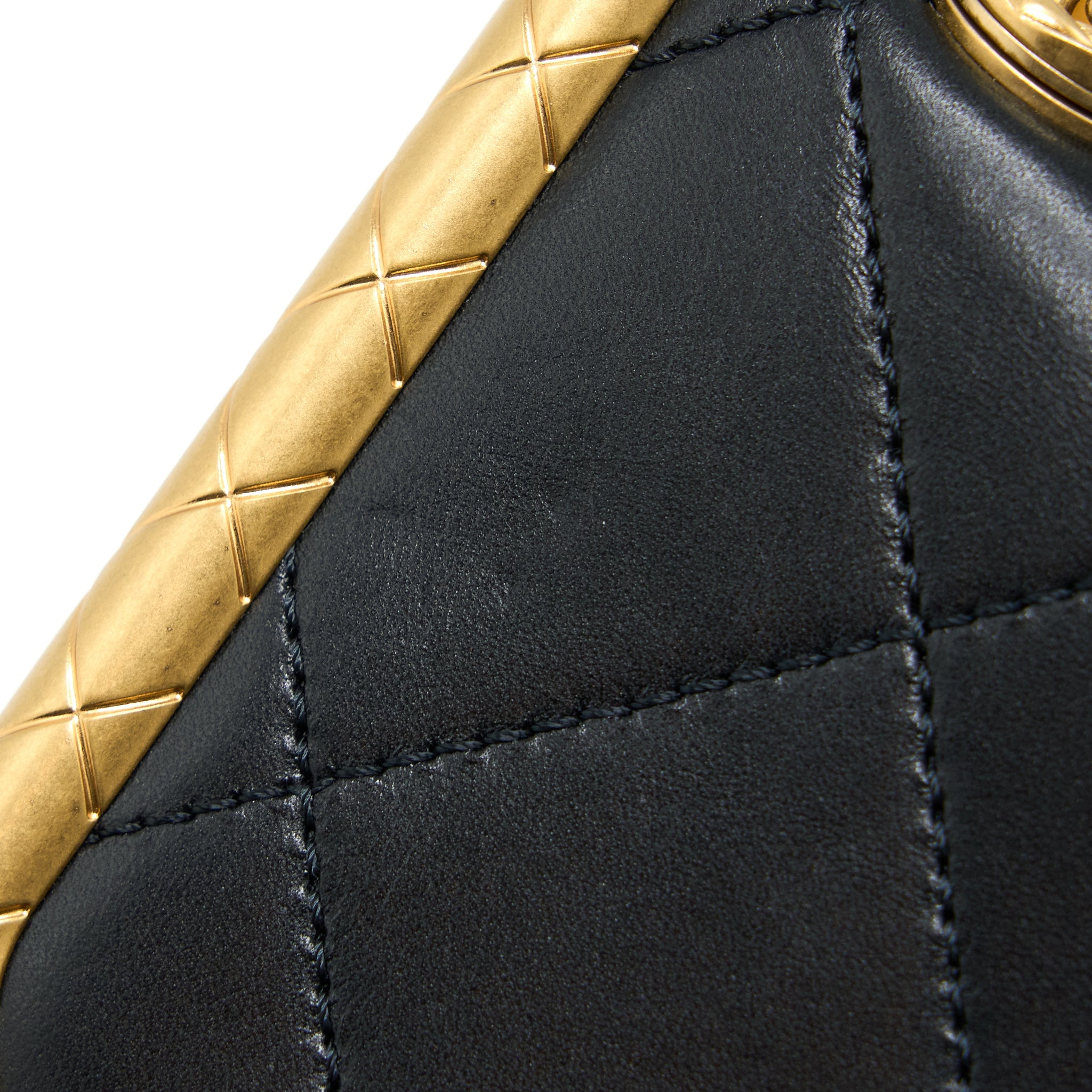 CHANEL KISS LOCK CLASP BAG LAMBSKIN BLACK BRUSHED GHW