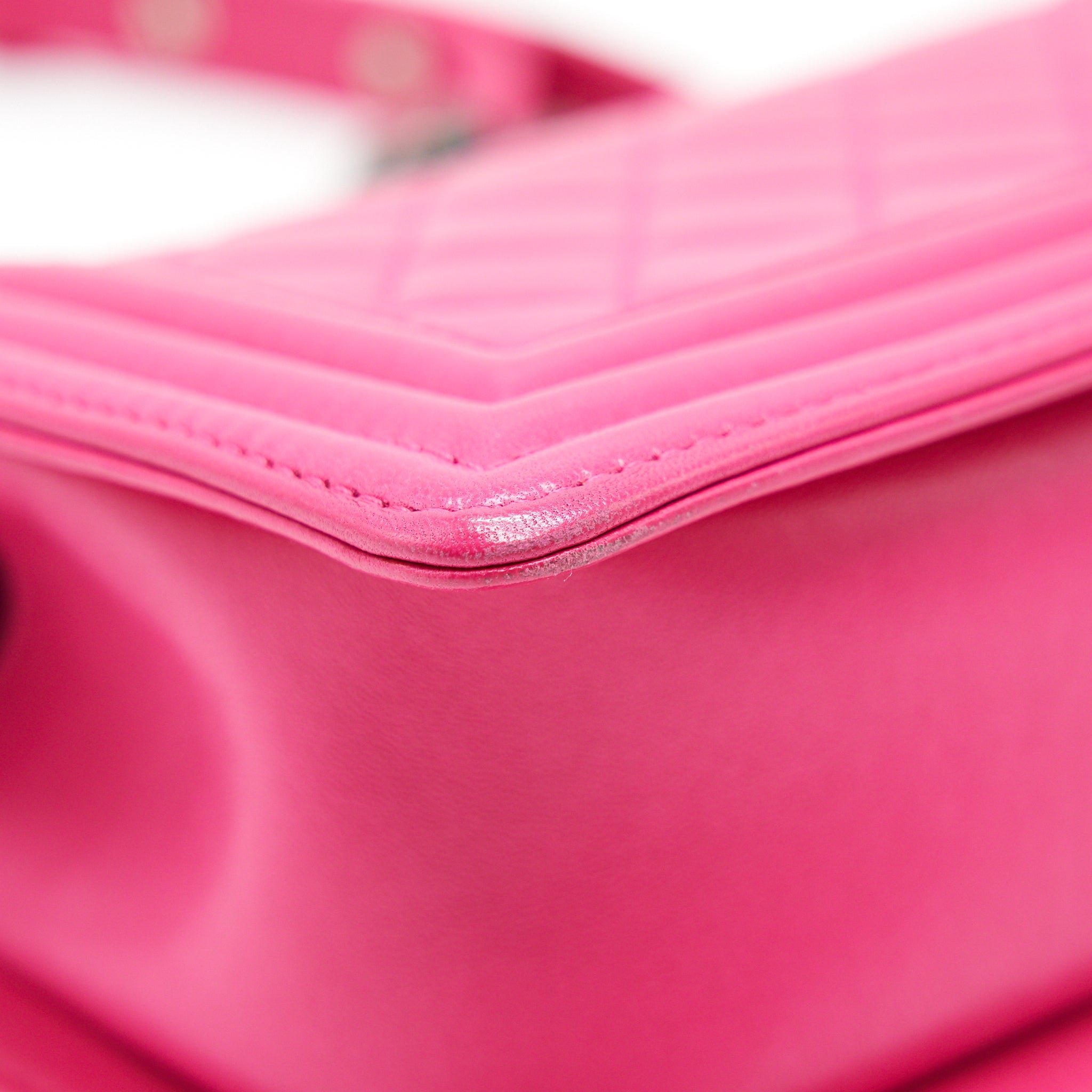 CHANEL SMALL BOY BAG LAMBSKIN RUTHENIUM HARDWARE HOT PINK
