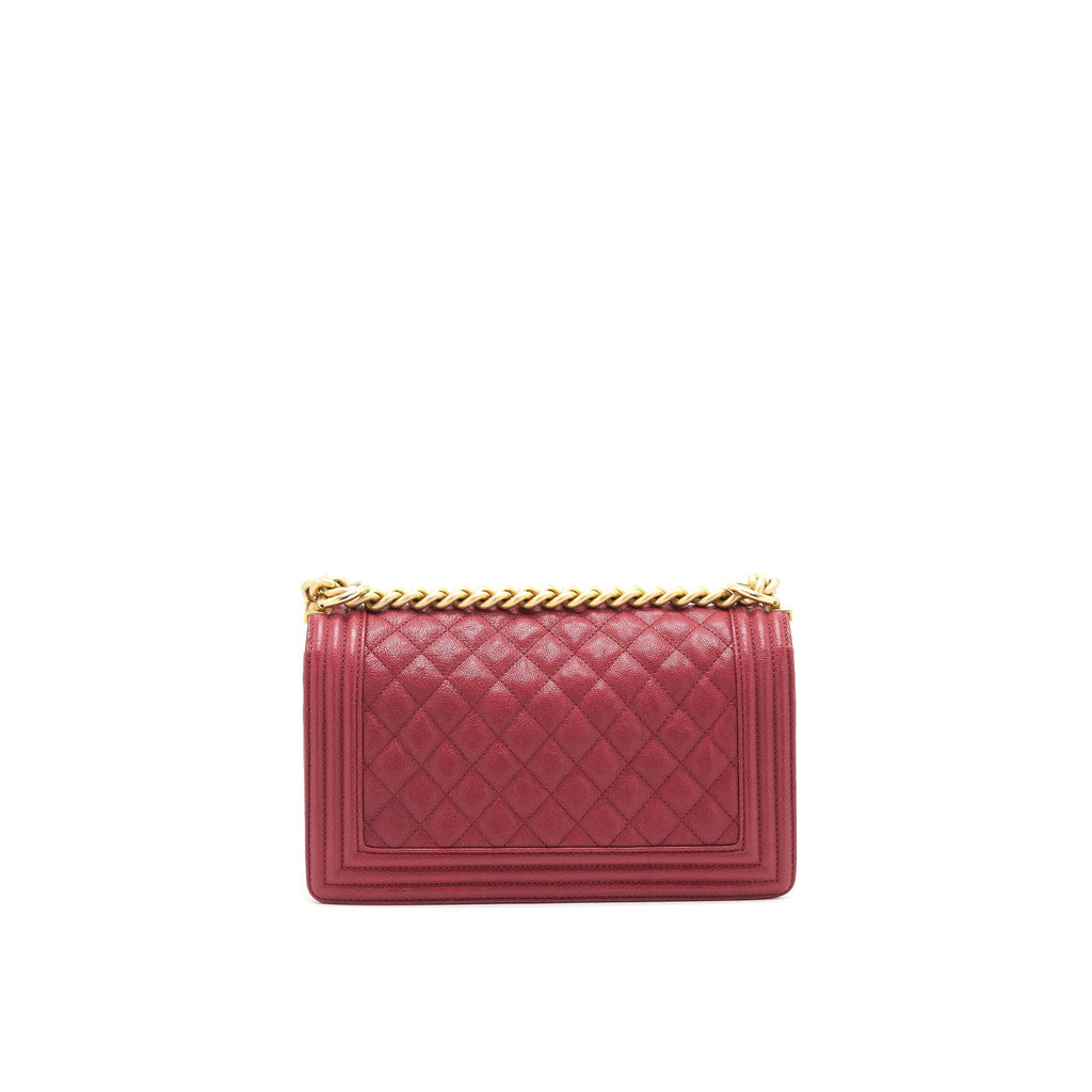 CHANEL MEDIUM BOY BAG CAVIAR RASPBERRY RED BRUSHED GHW