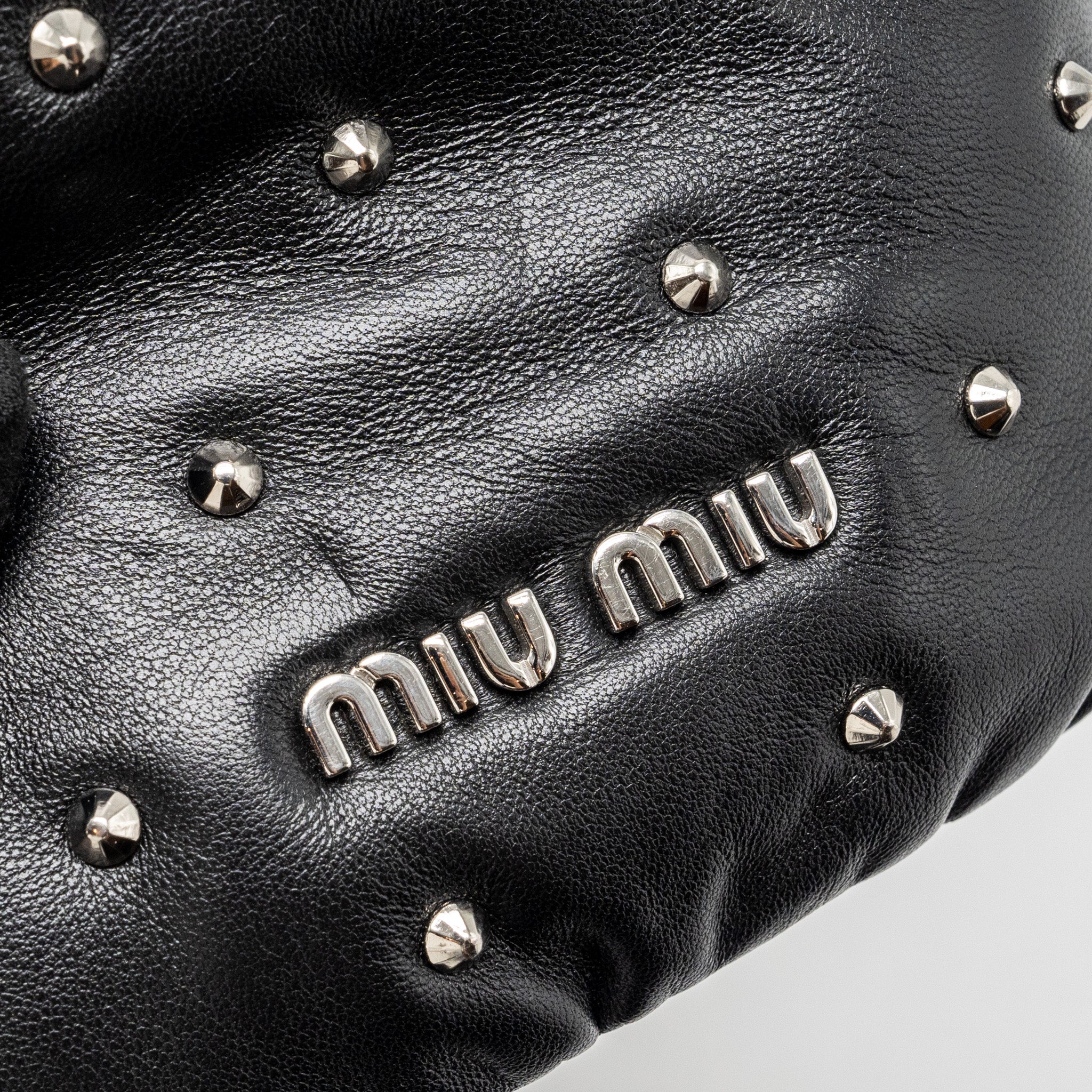 MIU MIU SMALL BUCKET BAG STUDDED NAPPA LAMBSKIN BLACK SHW