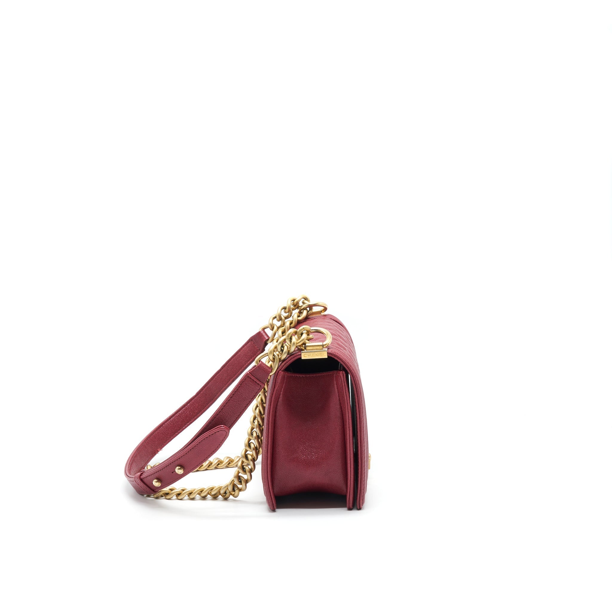 CHANEL MEDIUM BOY BAG CAVIAR RASPBERRY RED BRUSHED GHW