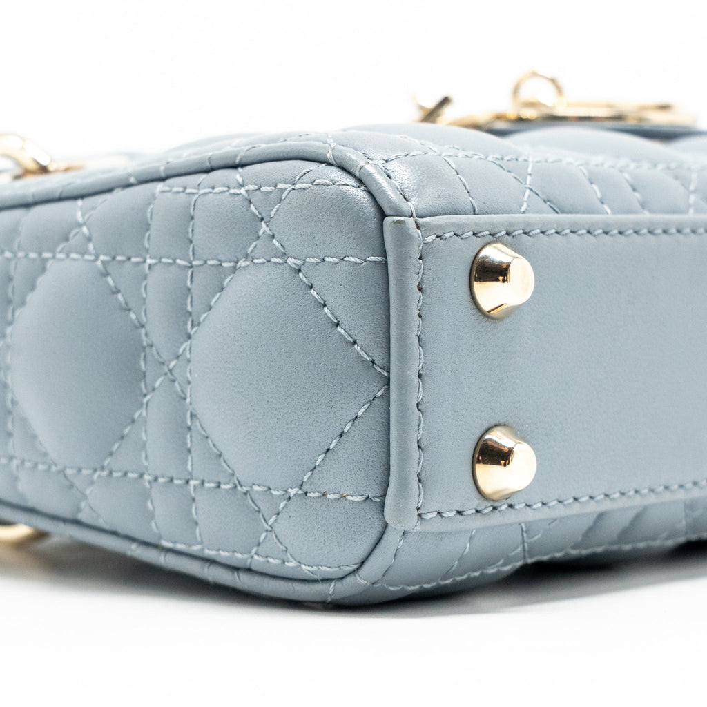 DIOR MICRO LADY DIOR CANNAGE LAMBSKIN GREY LGHW