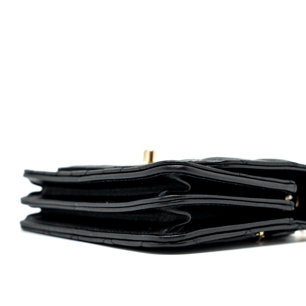 CHANEL MINI TRENDY CC WALLET ON CHAIN LAMBSKIN BLACK LGHW (MICROCHIP)