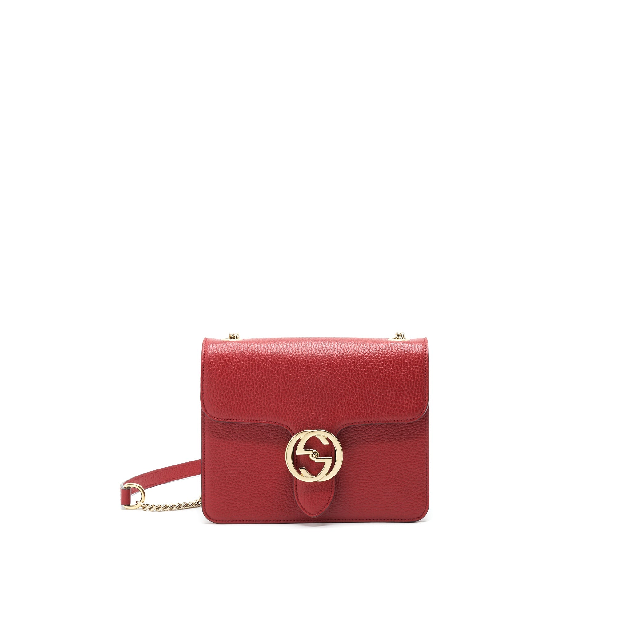 GUCCI GG INTERLOCKING SMALL CHAIN CROSSBODY BAG RED WITH LGHW