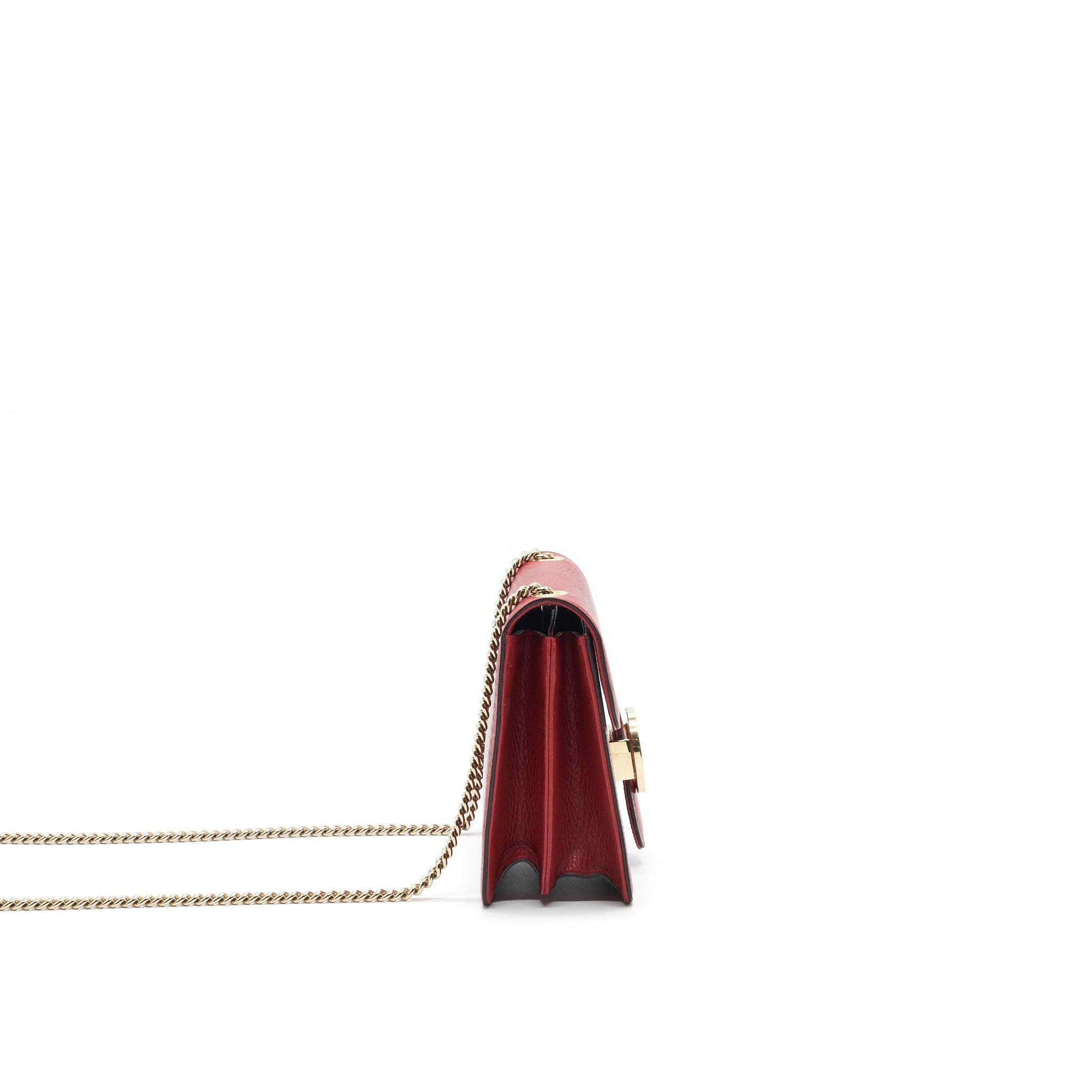 GUCCI GG INTERLOCKING SMALL CHAIN CROSSBODY BAG RED WITH LGHW