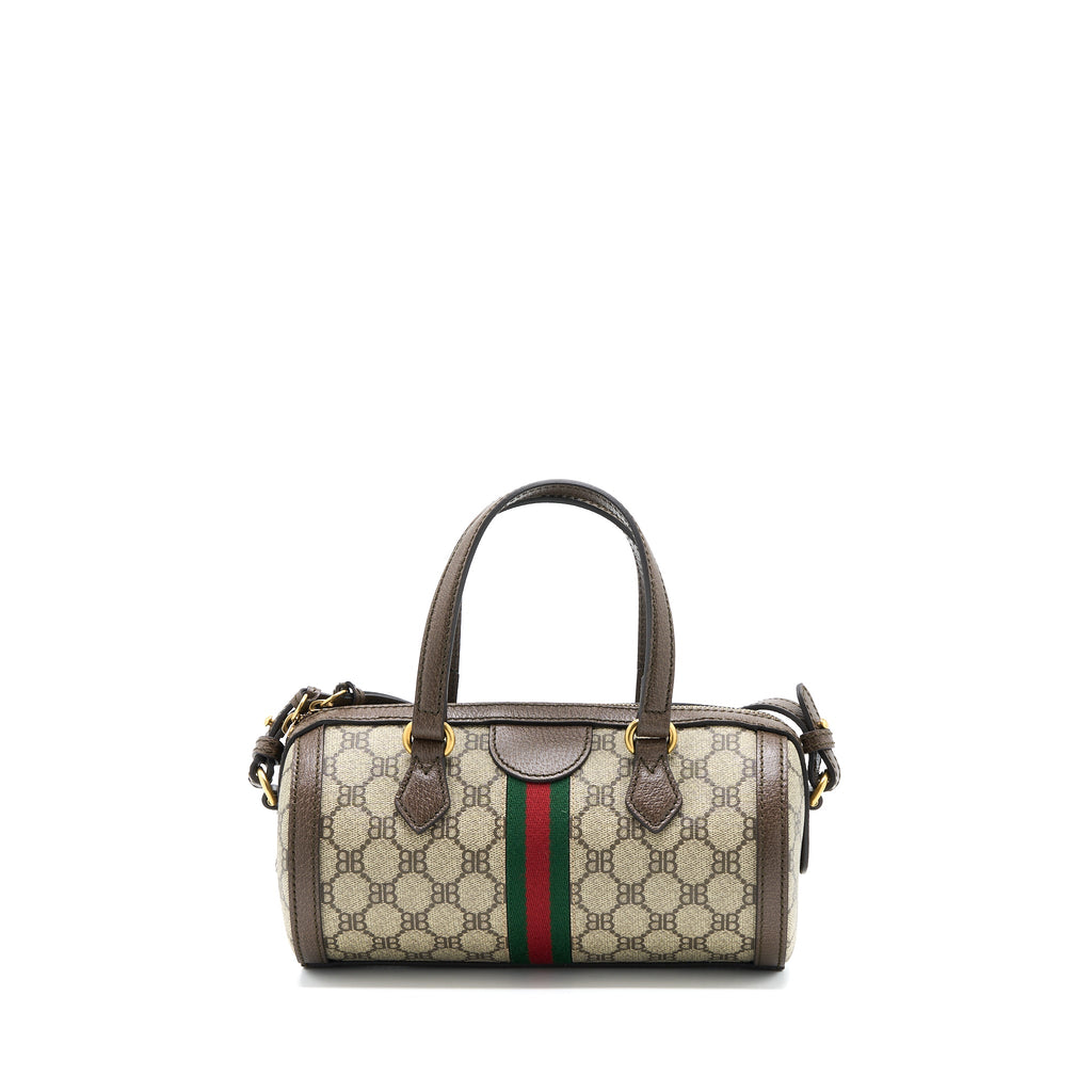 BALENCIAGA X GUCCI BOWLING BAG CANVAS/LEATHER BROWN BRUSHED GHW