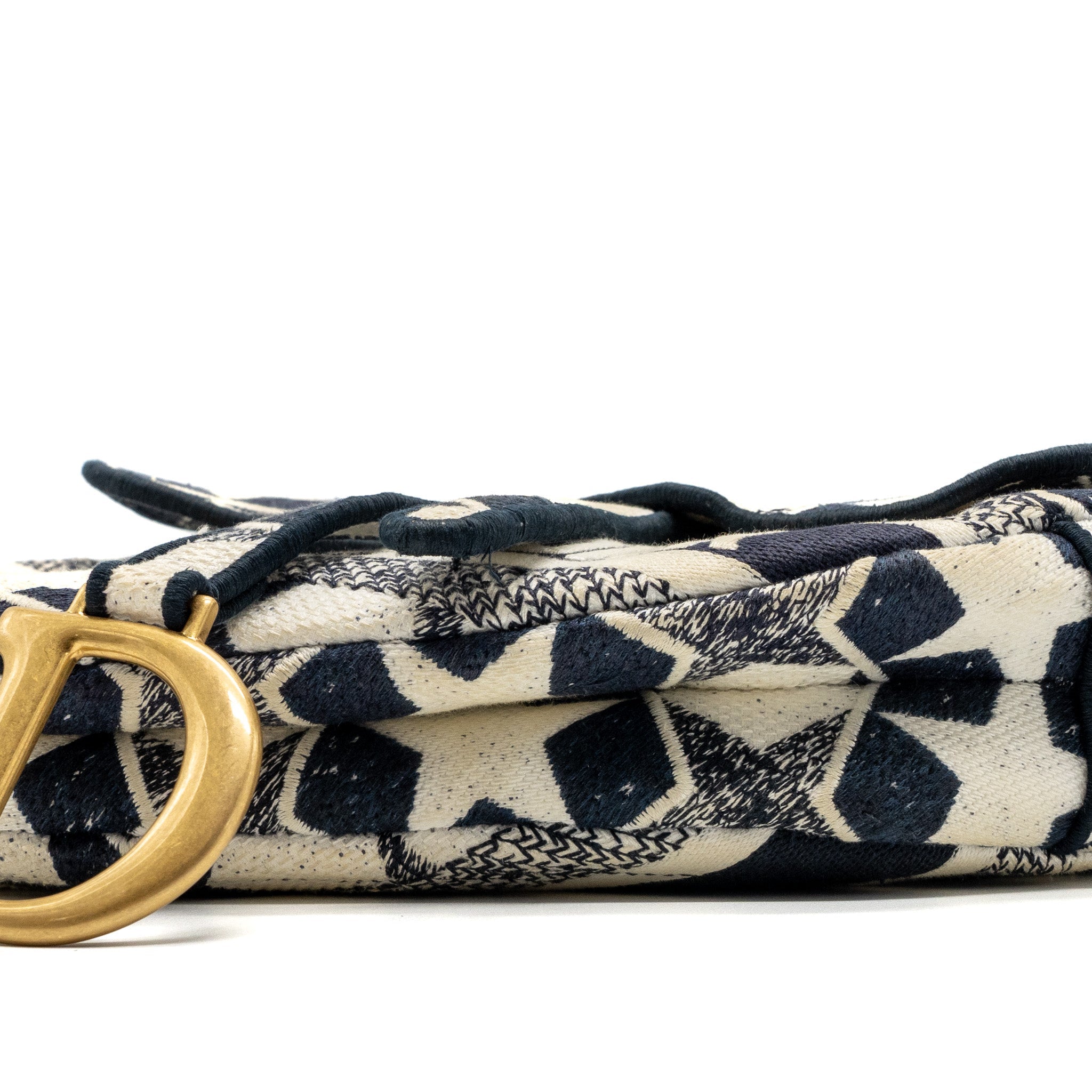 DIOR SADDLE BAG CANVAS LIMITED PRINT DARK BLUE / WHITE GHW