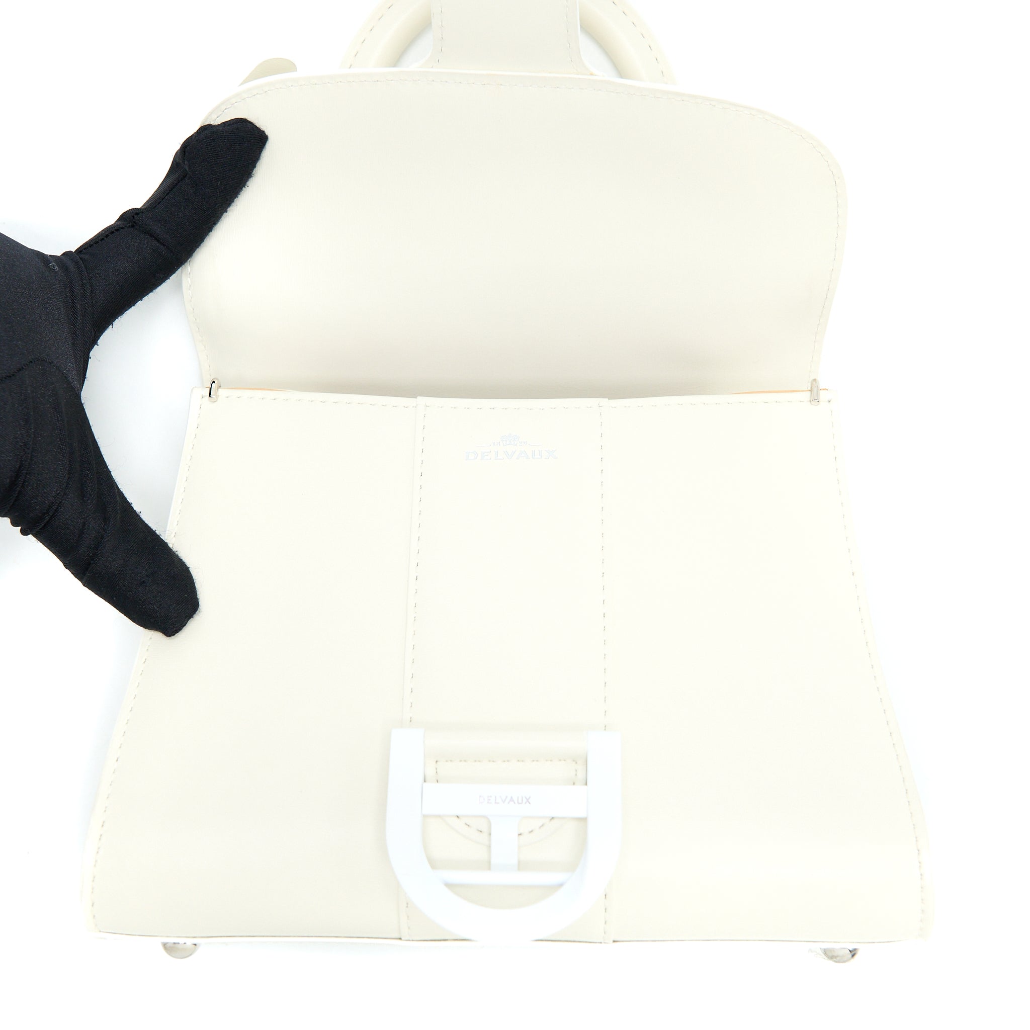 DELVAUX MINI BRILLIANT HANDBAG CALFSKIN WHITE WITH WHITE/SILVER HARDWARE