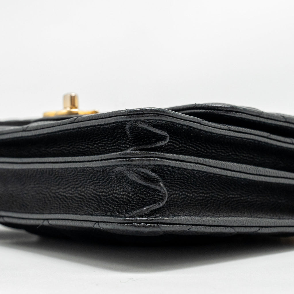CHANEL CIRCULAR HANDLE QUILTED FLAP BAG CAVIAR BLACK GHW