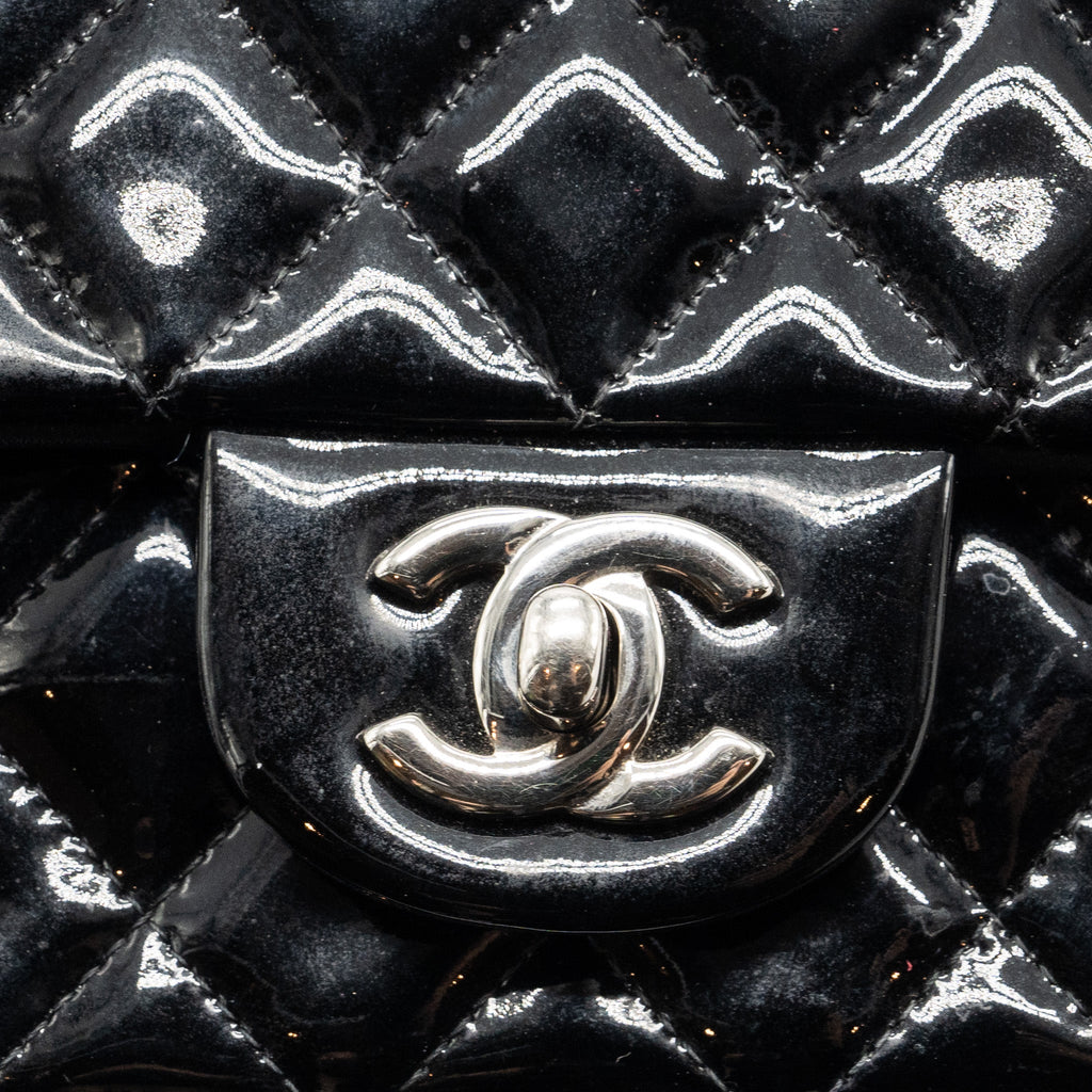 CHANEL MINI RECTANGULAR FLAP BAG PATENT BLACK SHW