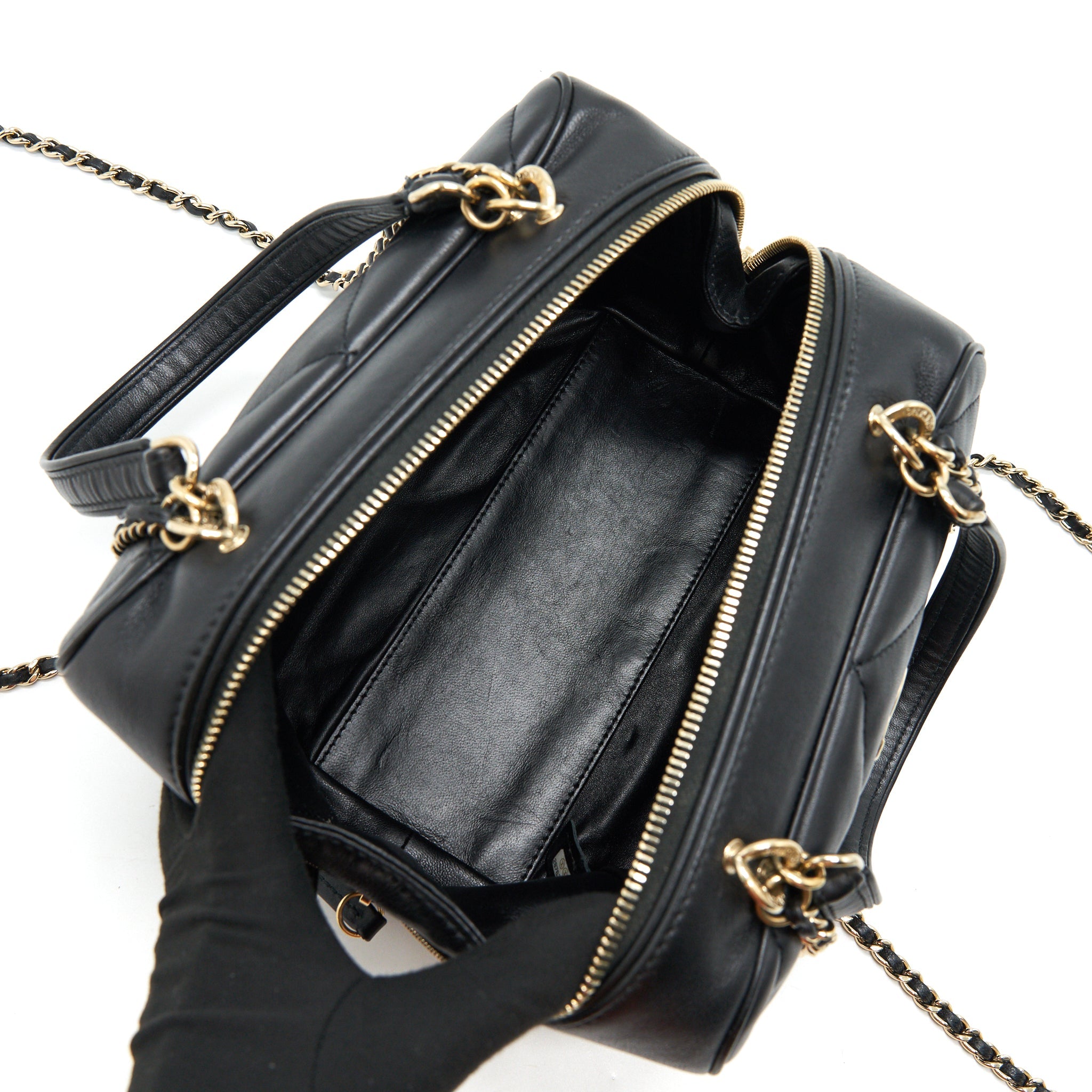 CHANEL BLACK LAMBSKIN BOWLING BAG GHW
