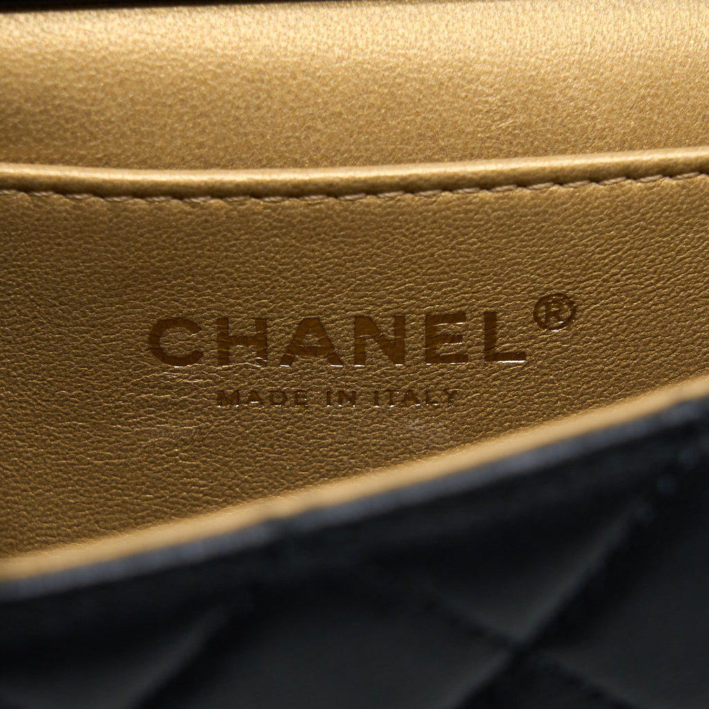CHANEL VERTICAL PEARL FLAP BAG GOATSKIN BLACK GHW