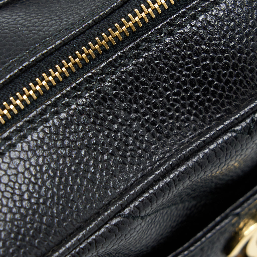 CHANEL VINTAGE CAMERA CHEVRON TOTE BAG CAVIAR BLACK GHW