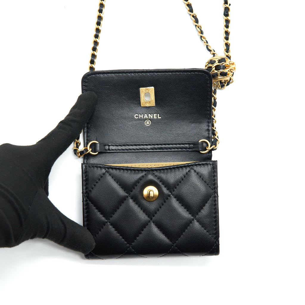 CHANEL PEARL CRUSH CLUTCH WITH CHAIN LAMBSKIN BLACK GHW