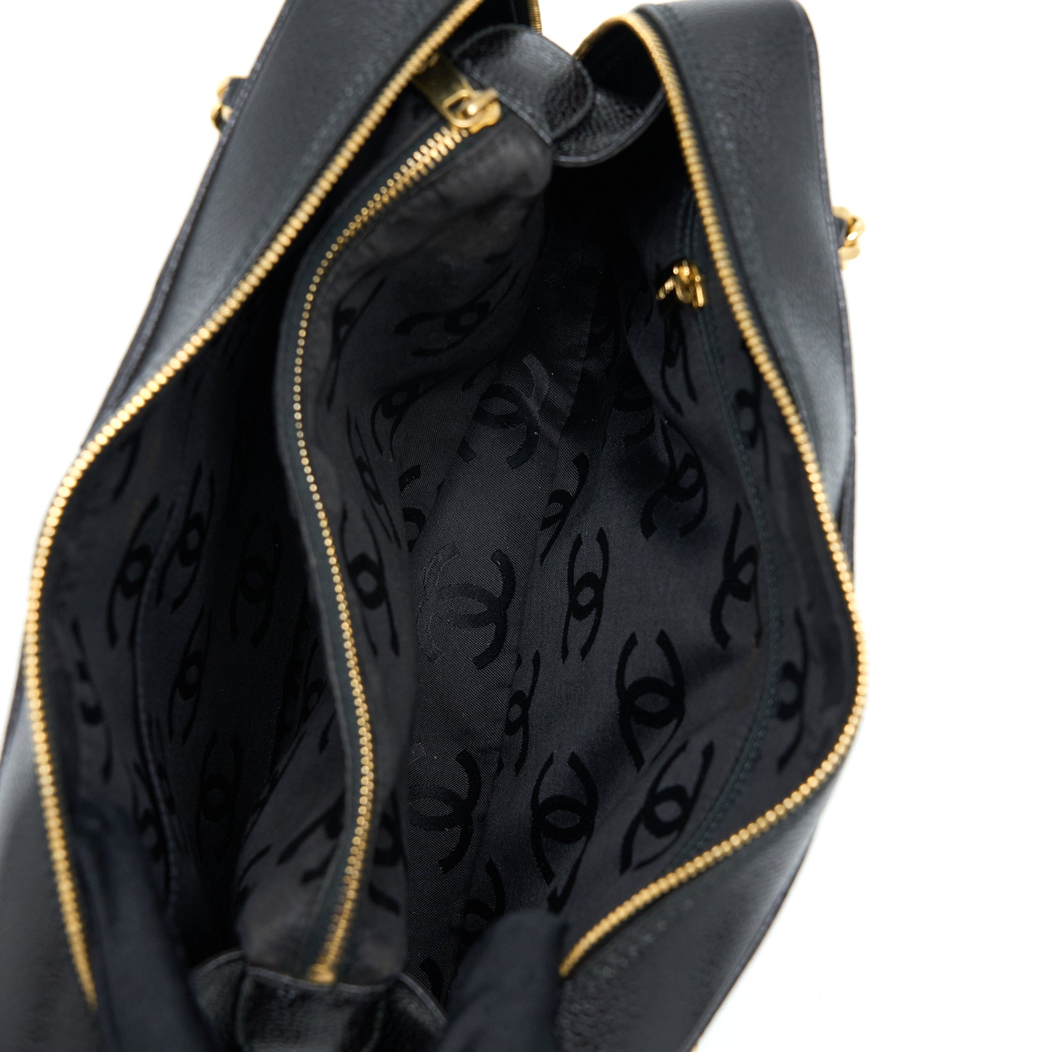 CHANEL VINTAGE CAMERA CHEVRON TOTE BAG CAVIAR BLACK GHW