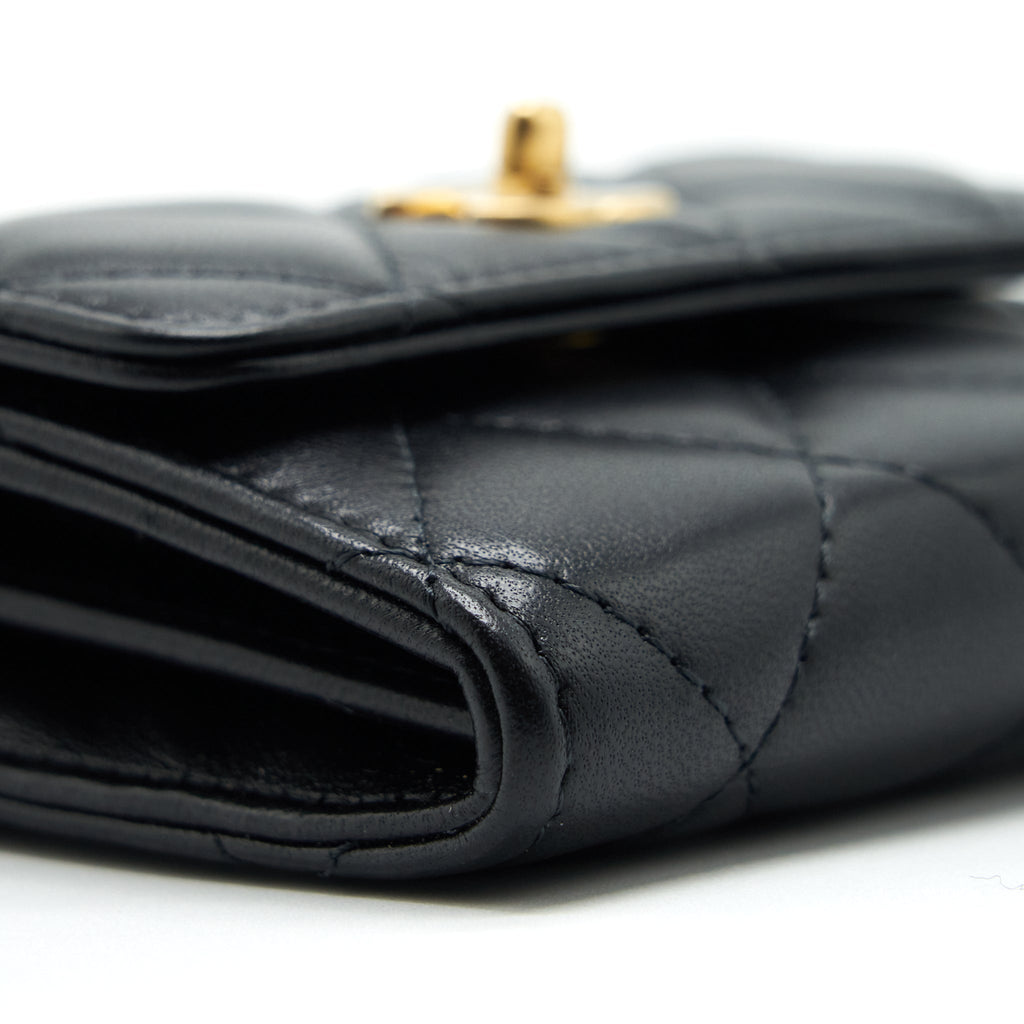CHANEL PEARL CRUSH CLUTCH WITH CHAIN LAMBSKIN BLACK GHW