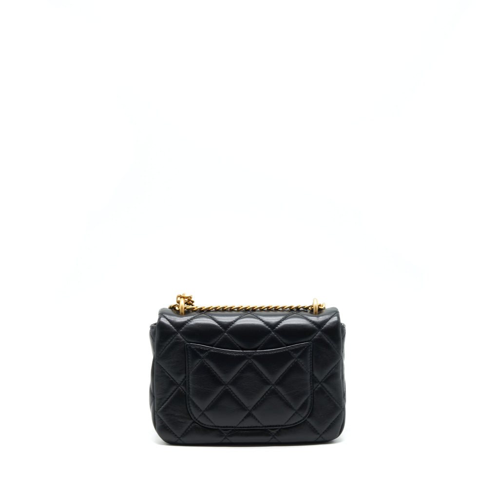 CHANEL 22P SEASONAL MINI SQUARE FLAP BAG LAMBSKIN BLACK GHW