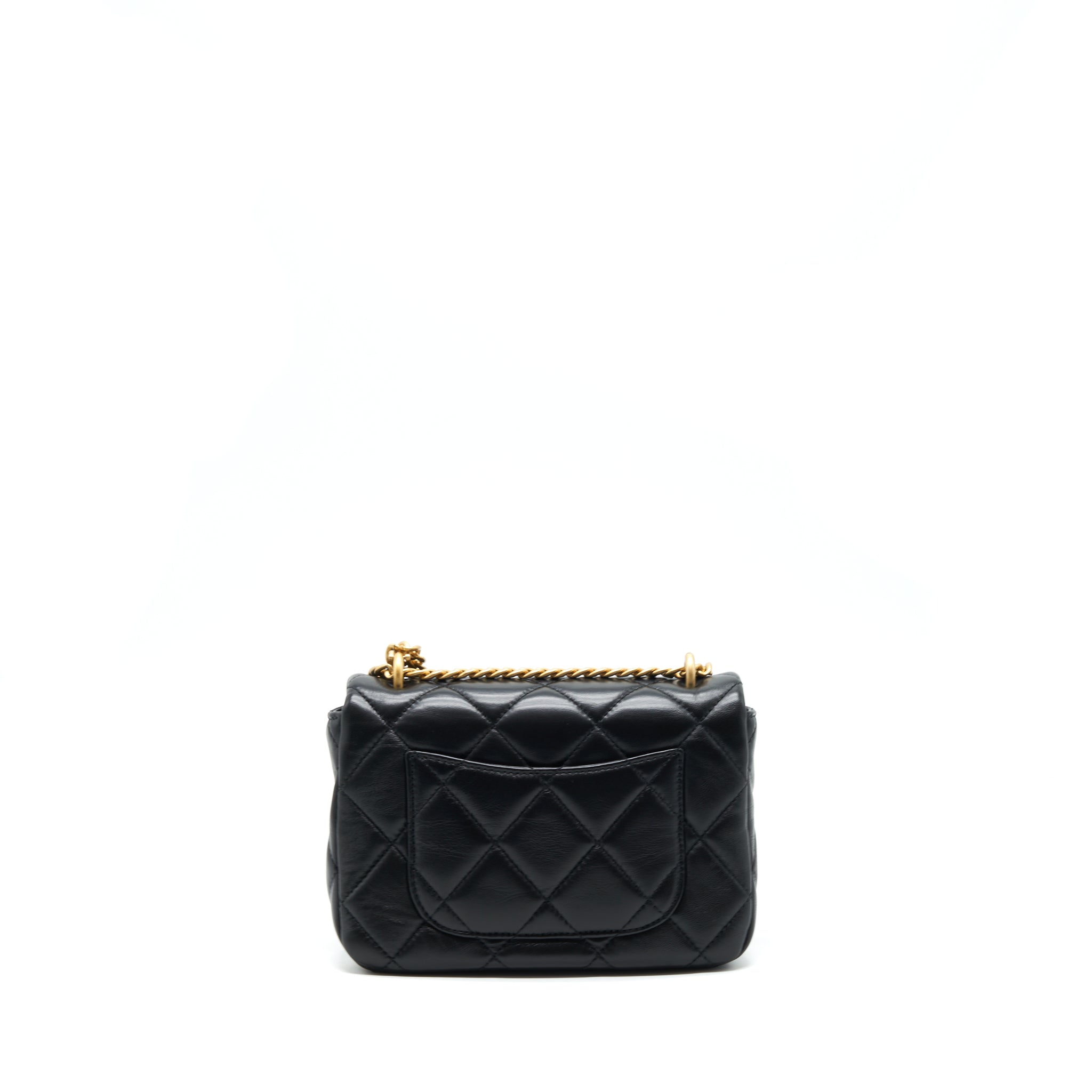 CHANEL 22P SEASONAL MINI SQUARE FLAP BAG LAMBSKIN BLACK GHW