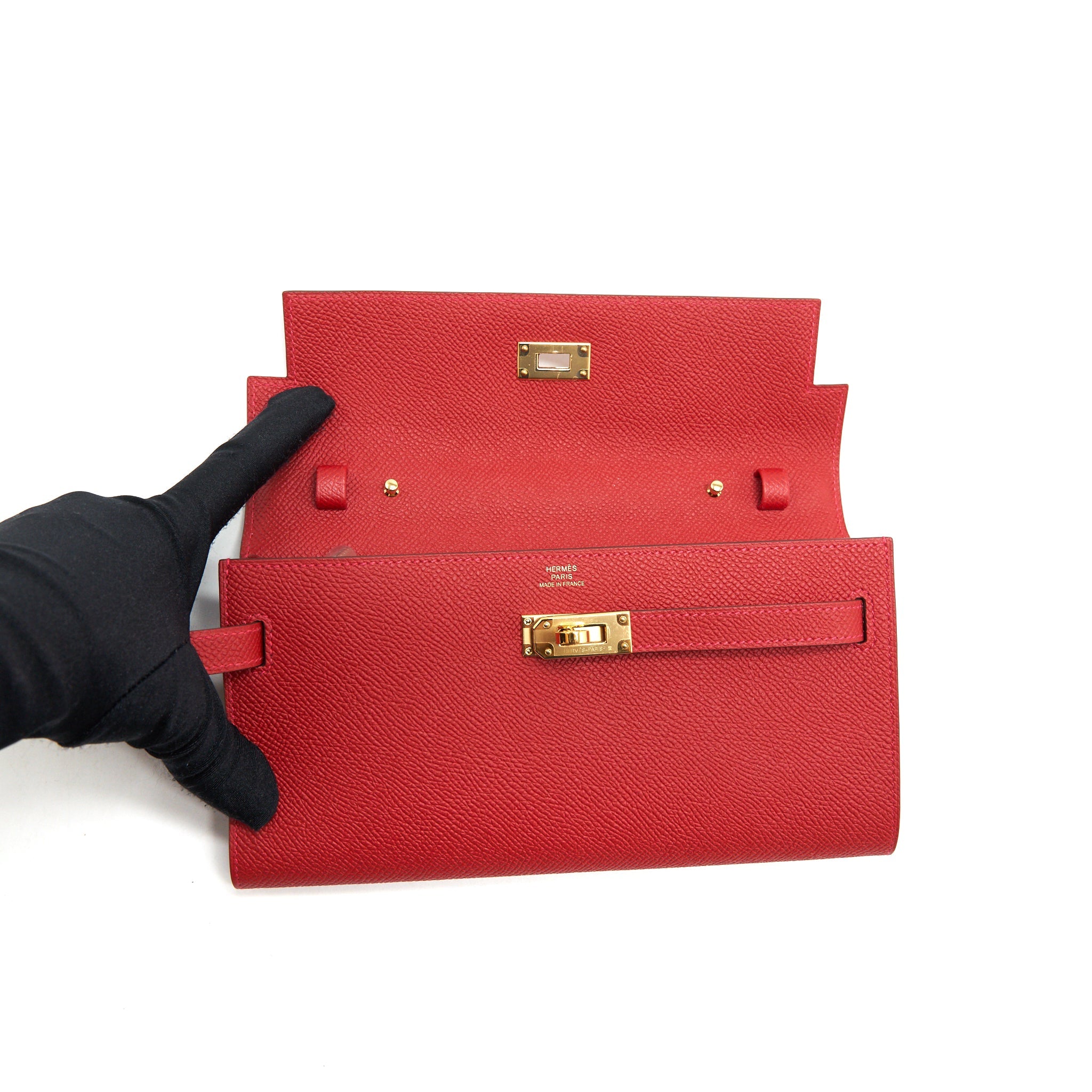 HERMES KELLY TO GO EPSOM ROUGE CASAQUE GHW